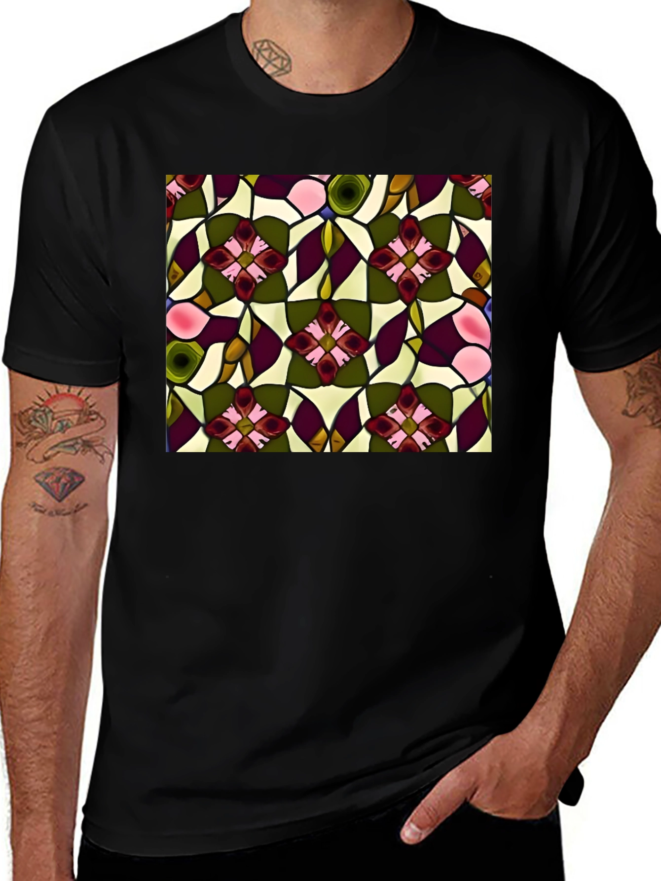 Variant 6 of Floral Stained Glass Print T-Shirt