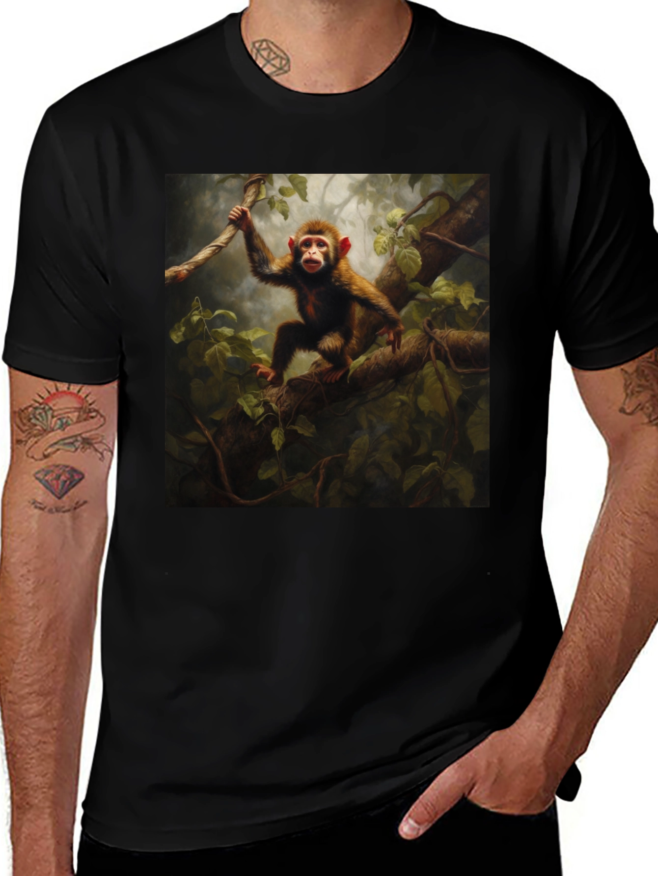 Variant 17 of Monkey in Jungle T-Shirt - Black