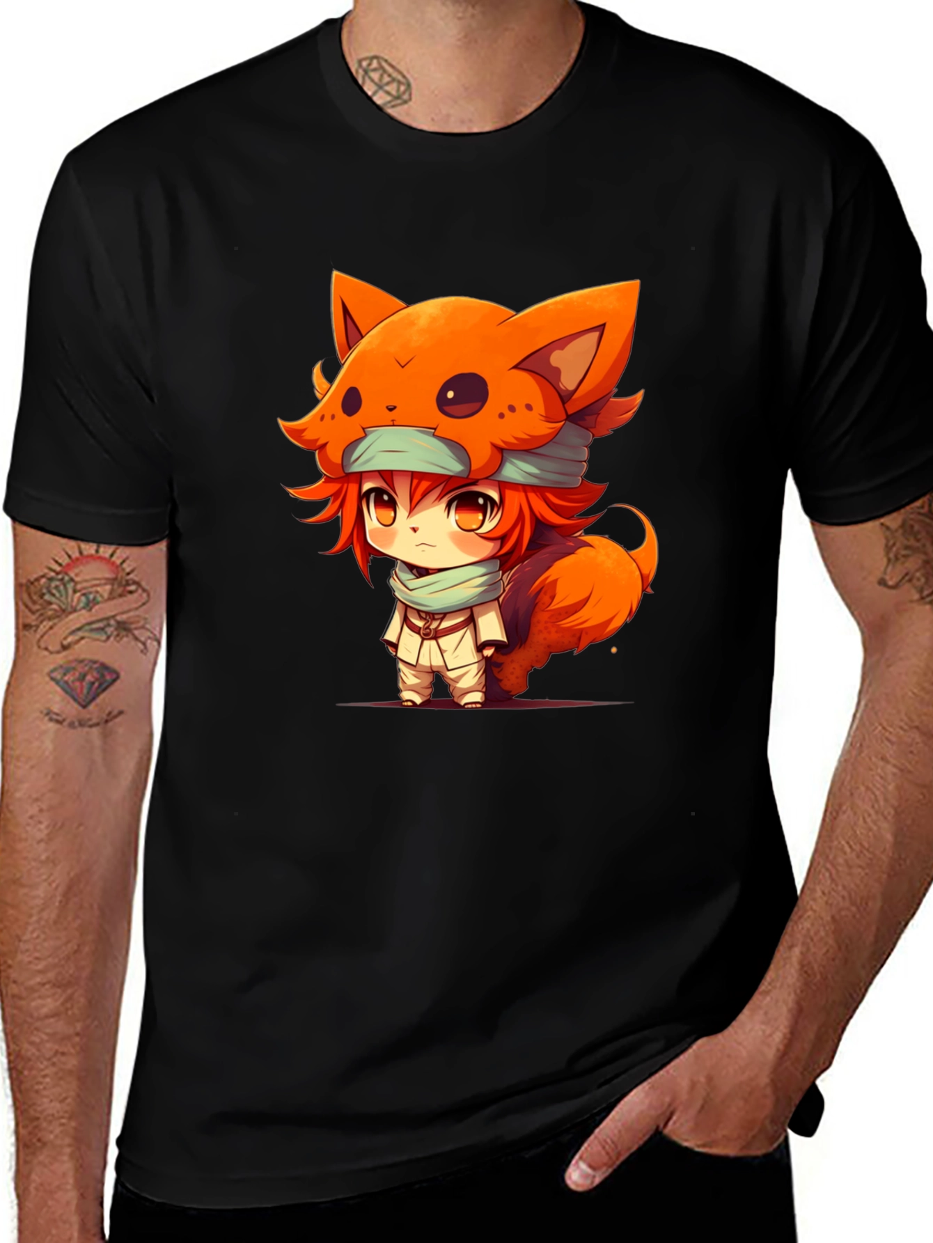 Variant 14 of Anime Fox Kid Black T-Shirt