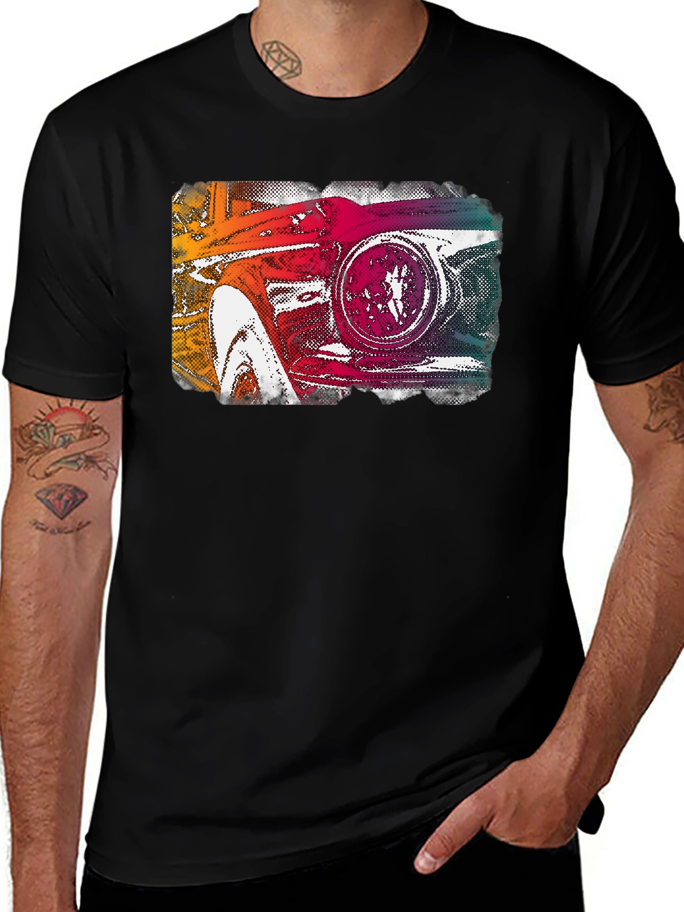 Variant 11 of Vintage Car Print Black T-Shirt