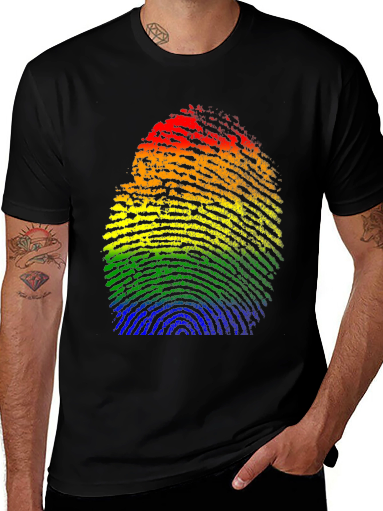 LGBT Pride Fingerprint T-Shirt - Black Cotton Blend