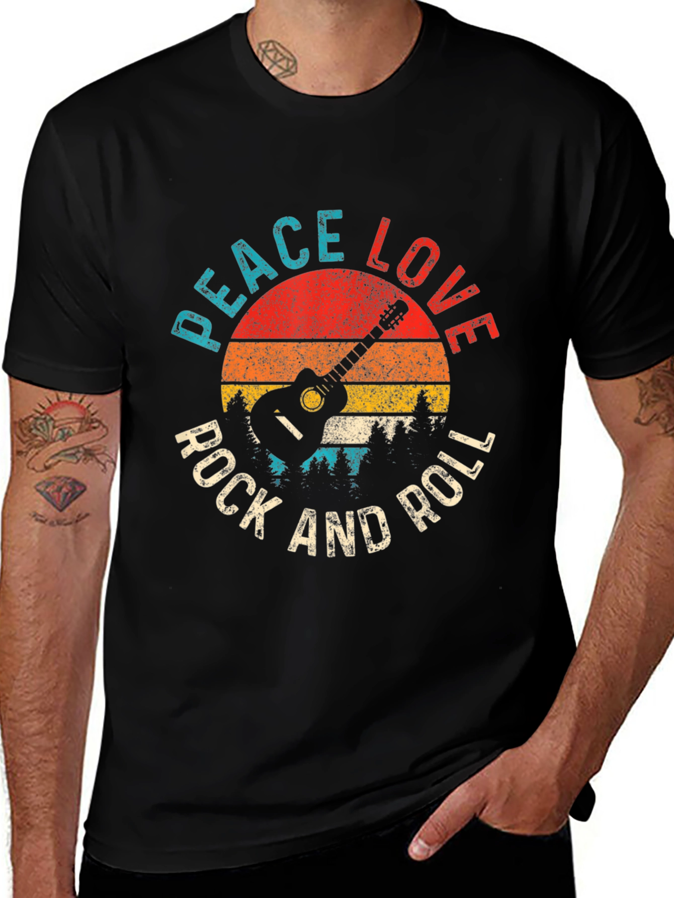 Variant 15 of Peace Love Rock & Roll Guitar Graphic Tee