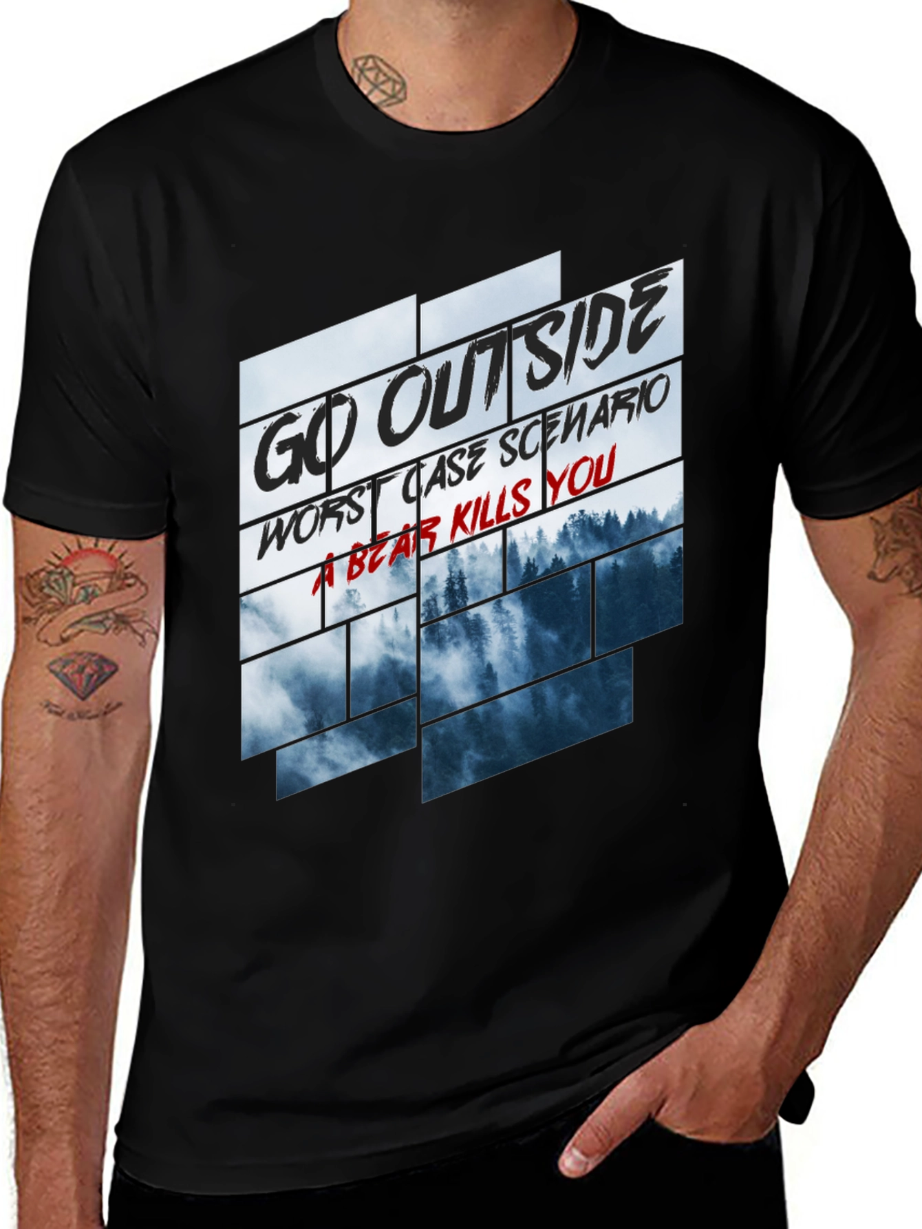 Variant 25 of Go Outside Bear Kills You Graphic Tee