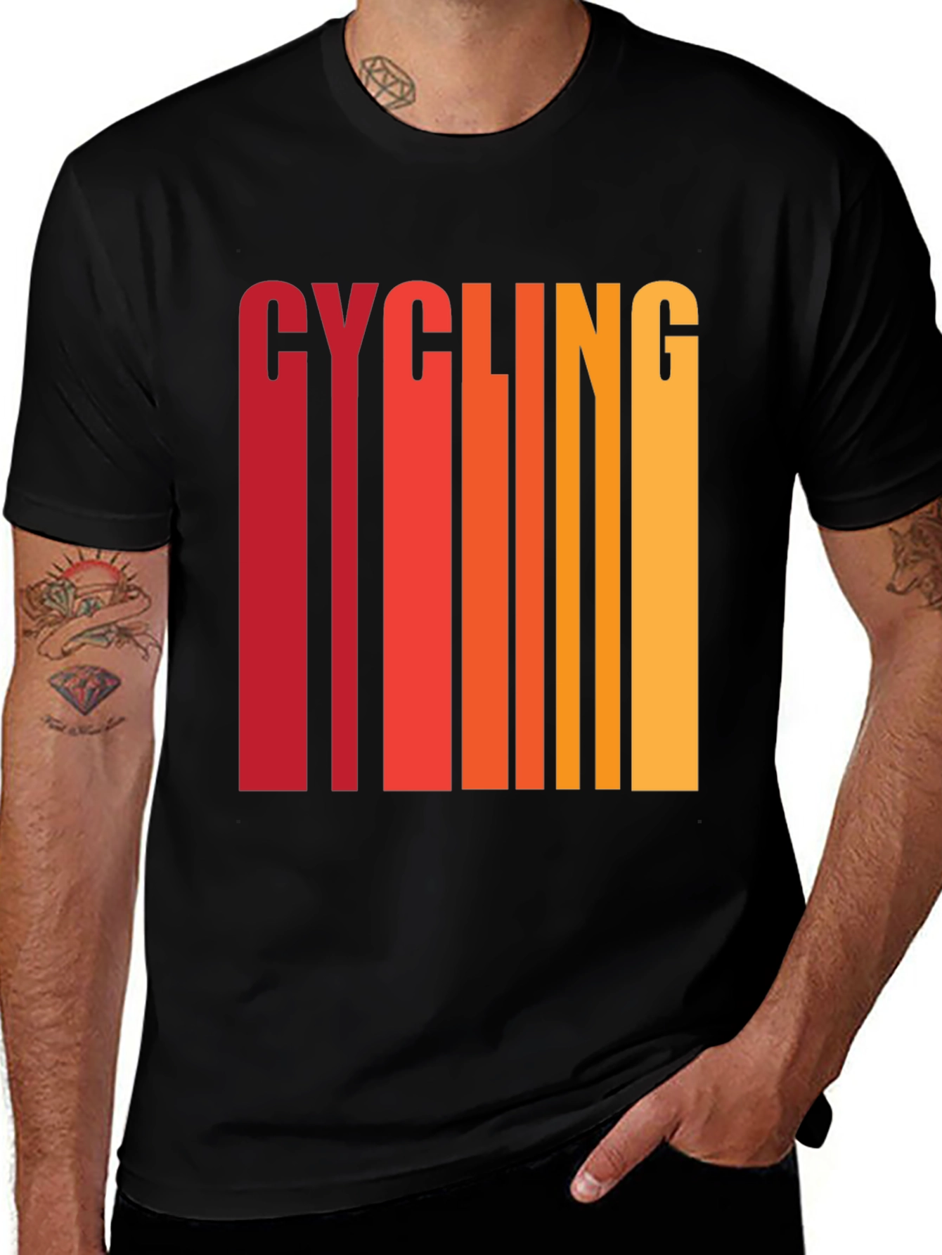 Variant 10 of Cycling Graphic Tee - Retro Striped Design