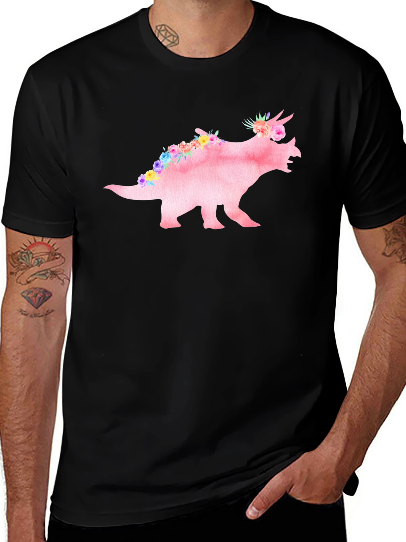 Variant 12 of Floral Triceratops T-Shirt - Unique Dinosaur Tee