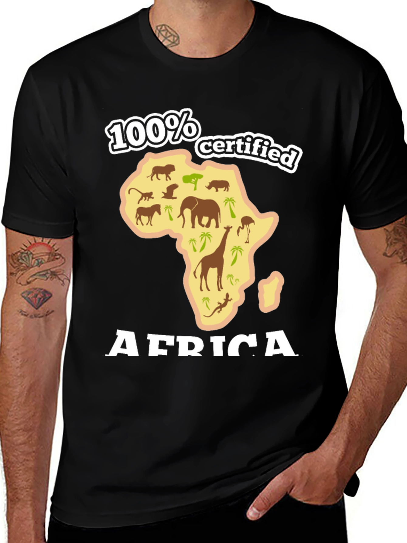 100% Certified Africa Men's Black Graphic Tee