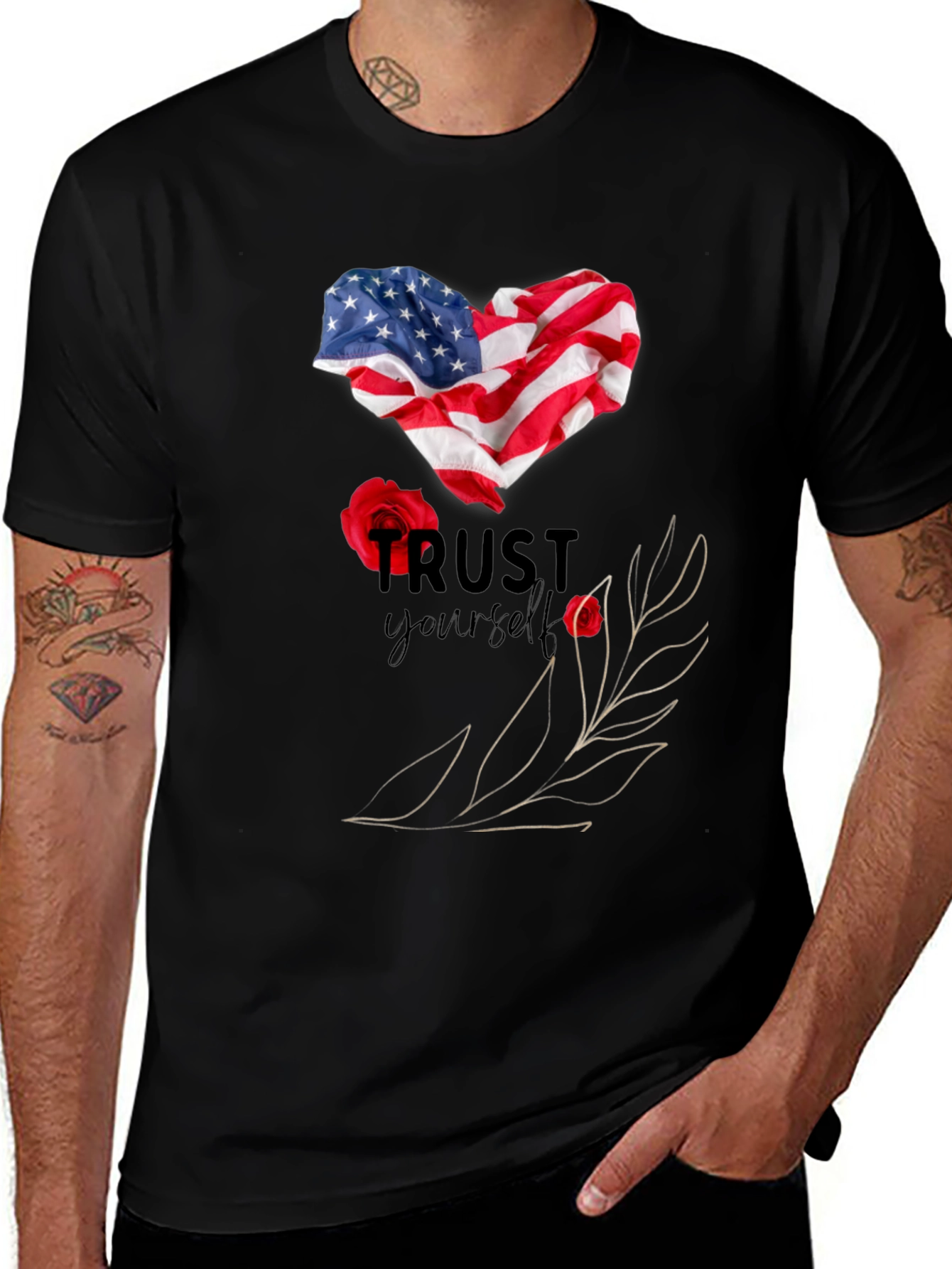 Variant 23 of Trust Yourself American Flag Heart T-Shirt