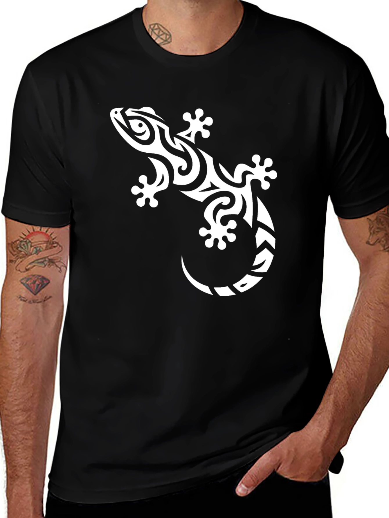 Variant 28 of Tribal Gecko Graphic T-Shirt - Black