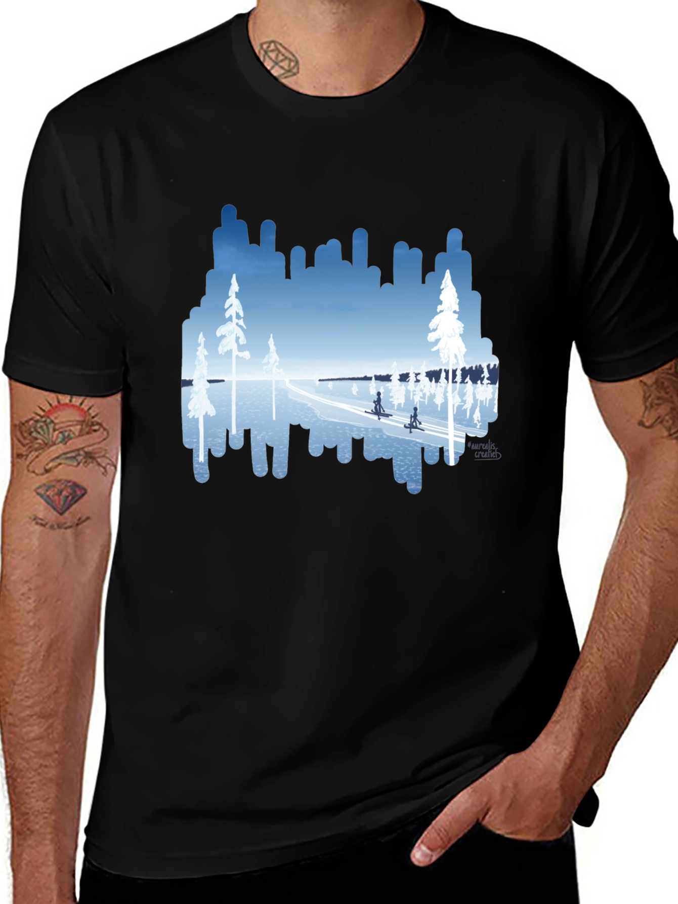 Variant 14 of Winter Lake Scene Graphic Tee - Black T-Shirt