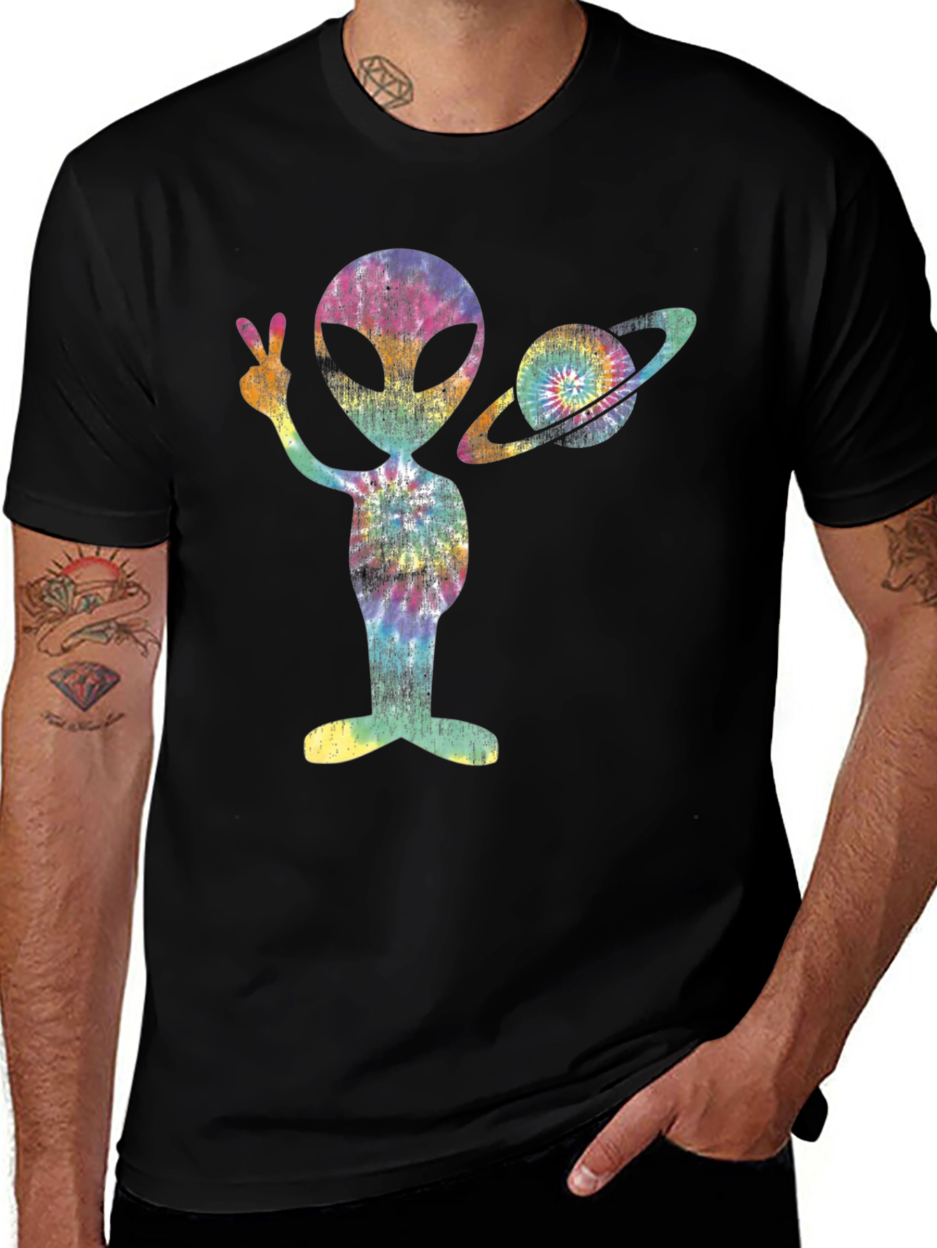 Variant 3 of Alien Peace Sign T-Shirt - Tie Dye Saturn