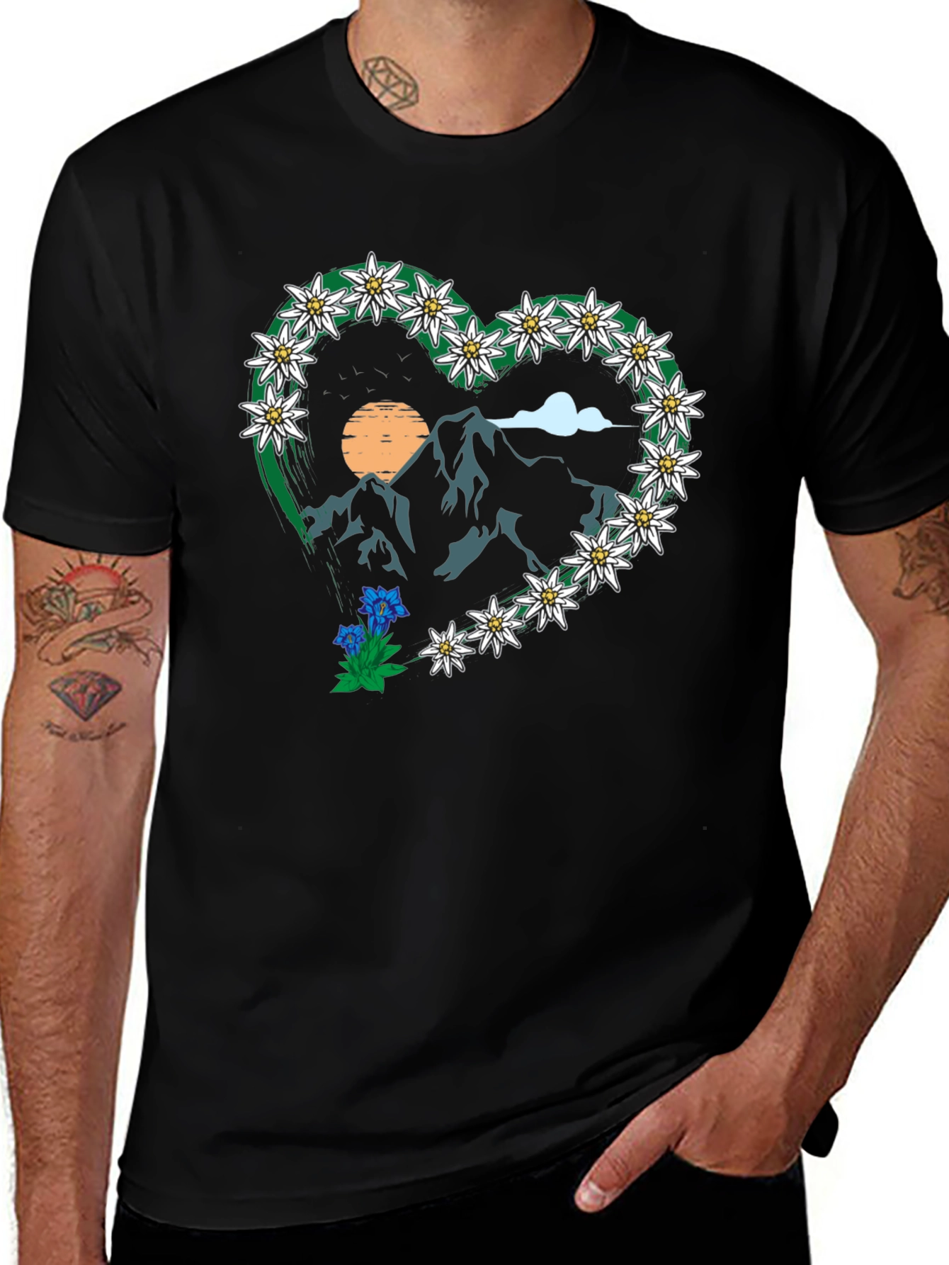 Variant 29 of Edelweiss Heart Mountain T-Shirt - Nature Lover's Tee