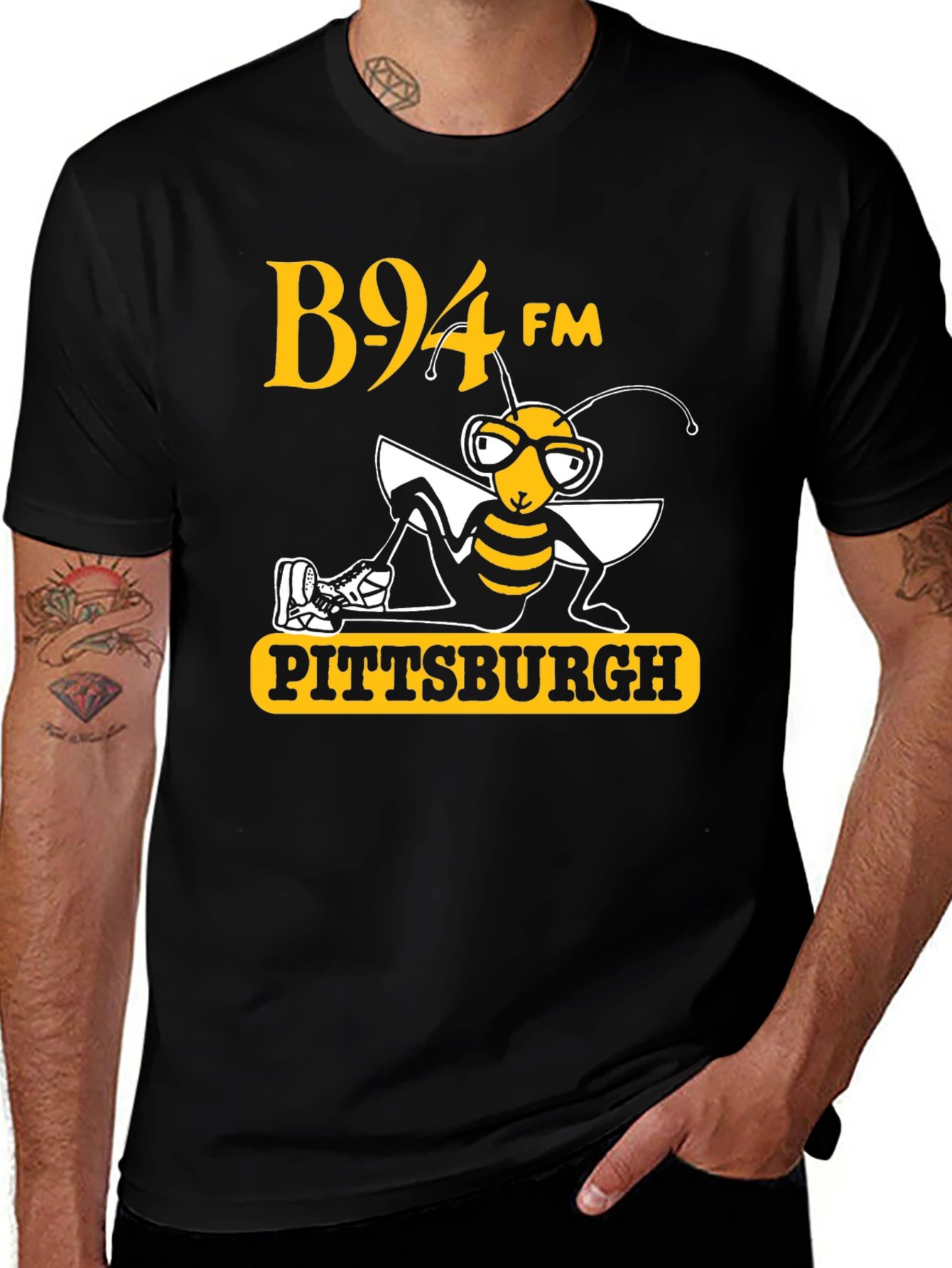 Variant 20 of B94 FM Pittsburgh Bee T-Shirt Black