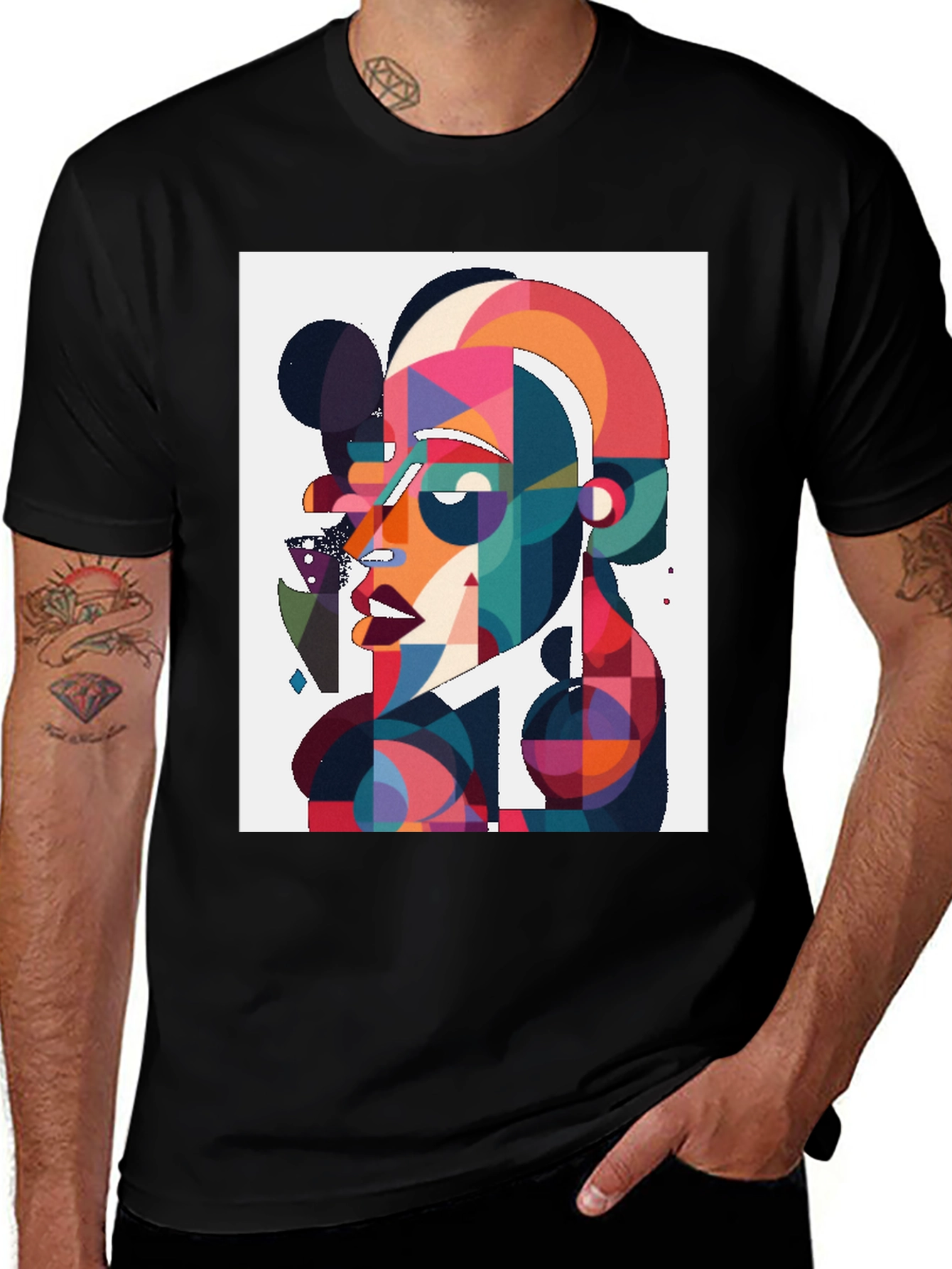 Variant 12 of Abstract Art Graphic Tee - Black Cotton Blend