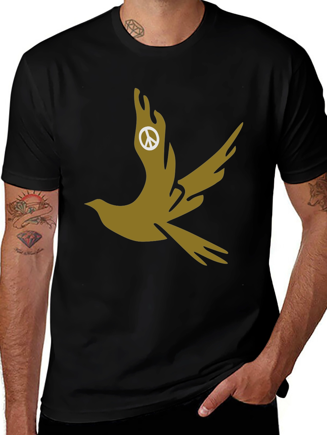 Variant 7 of Dove Peace Sign Graphic Tee - Stylish Black T-Shirt