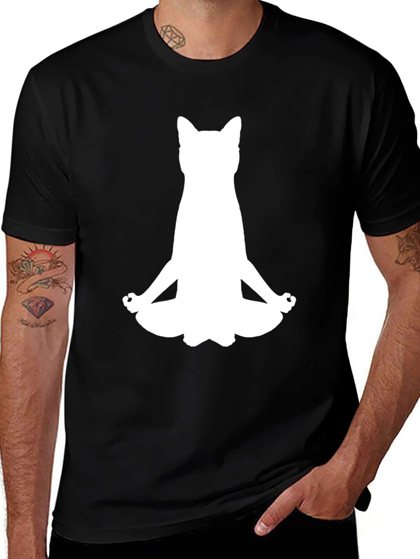 Variant 30 of Meditating Cat Black T-Shirt - Yoga Kitten Tee
