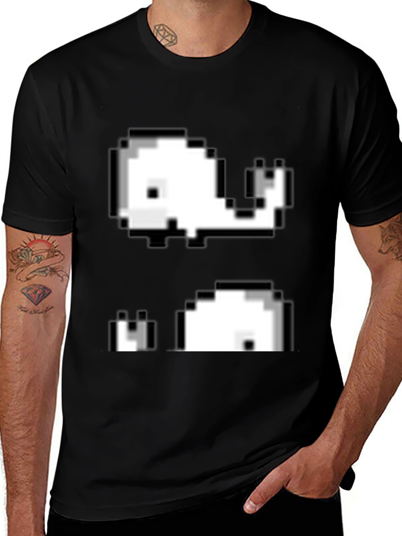 Variant 9 of Pixel Whale Black T-Shirt - Retro Gaming Style