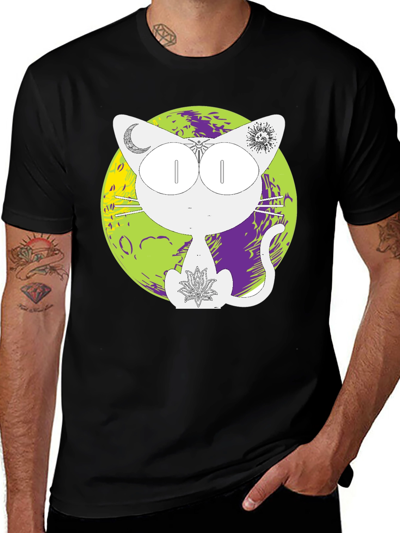 Variant 24 of Mystical Cat T-Shirt - Unique Moon Design