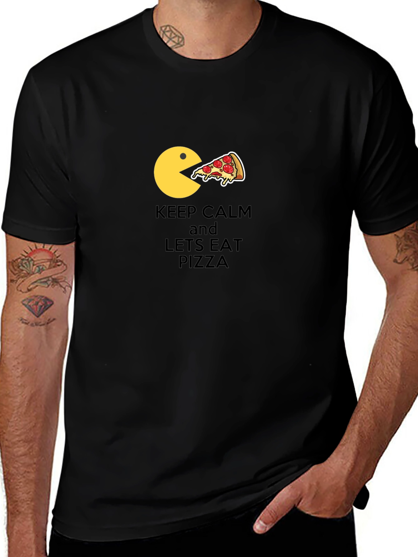 Keep Calm & Eat Pizza Black Graphic Tee
