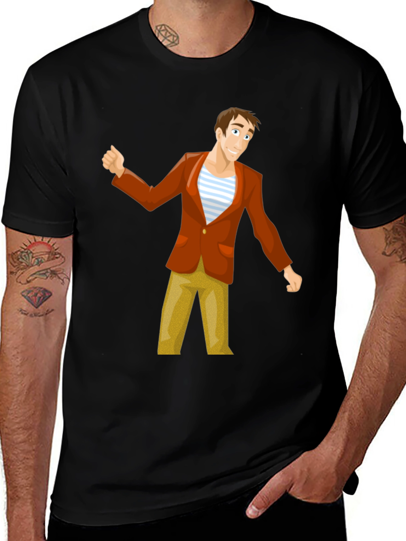 Variant 20 of Cartoon Man Graphic Black T-Shirt