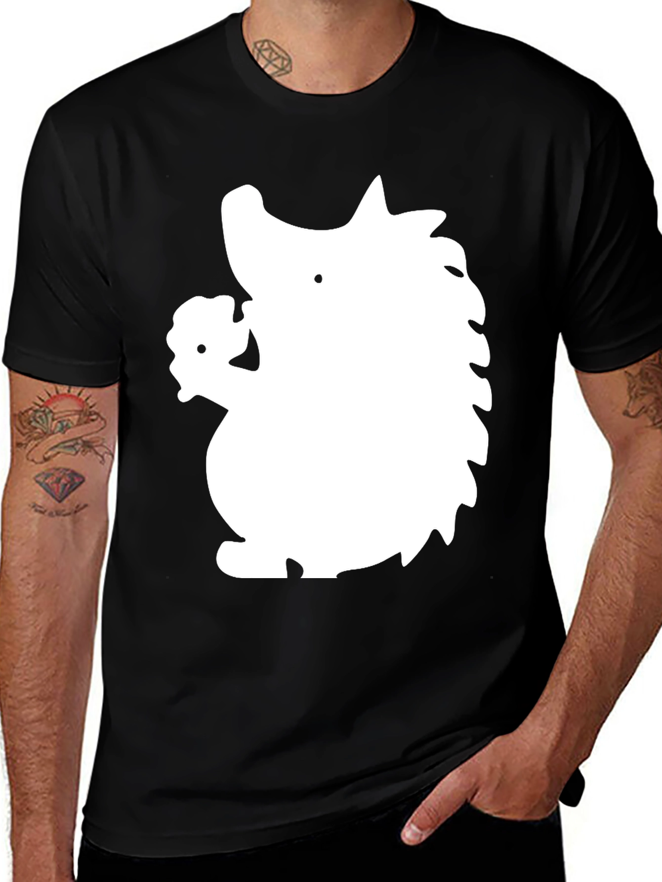 Variant 21 of Novelty Hedgehog Graphic Black T-Shirt