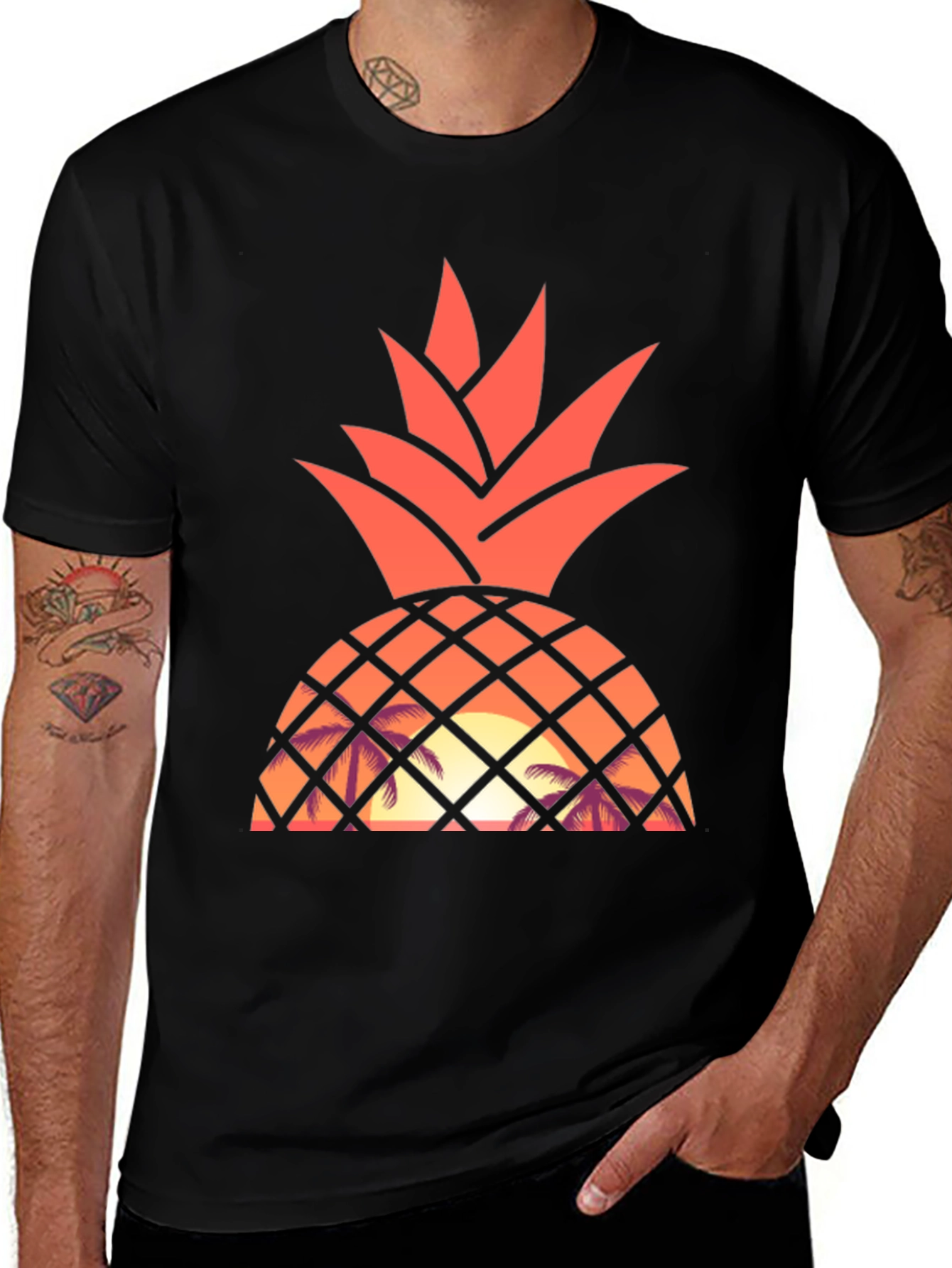 Variant 23 of Tropical Pineapple Sunset Graphic Tee - Black