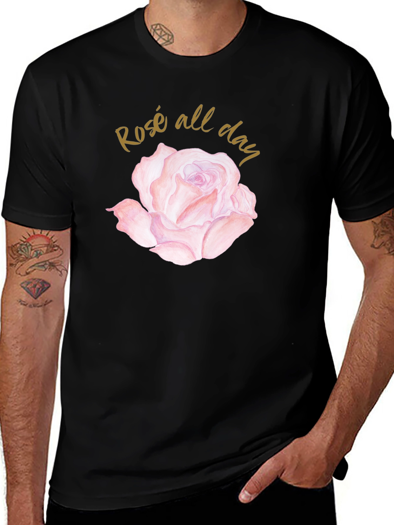 Variant 3 of Rose All Day Graphic Tee - Black Cotton T-Shirt