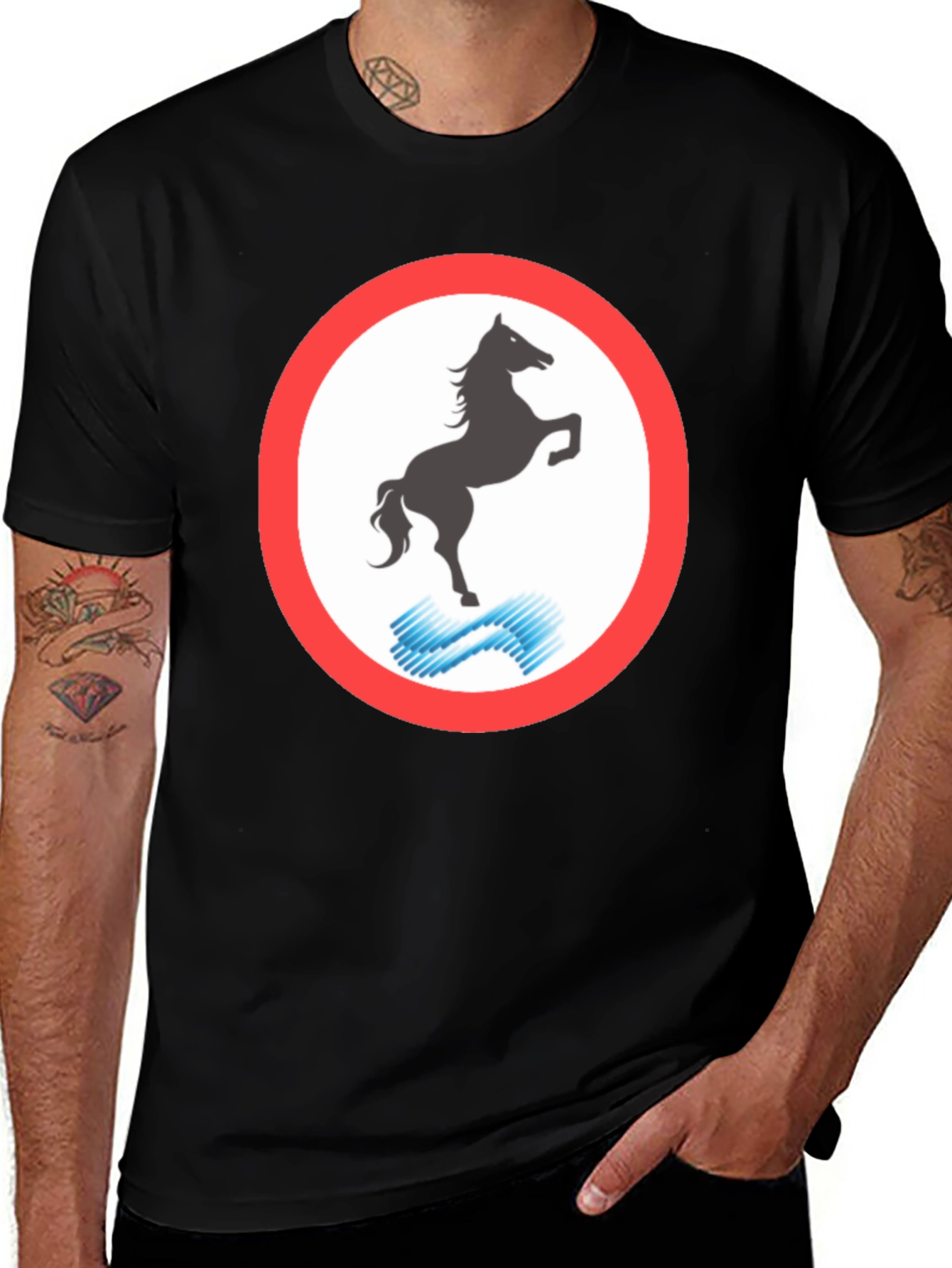 Variant 22 of Horse Silhouette Graphic Tee - Black Cotton Blend