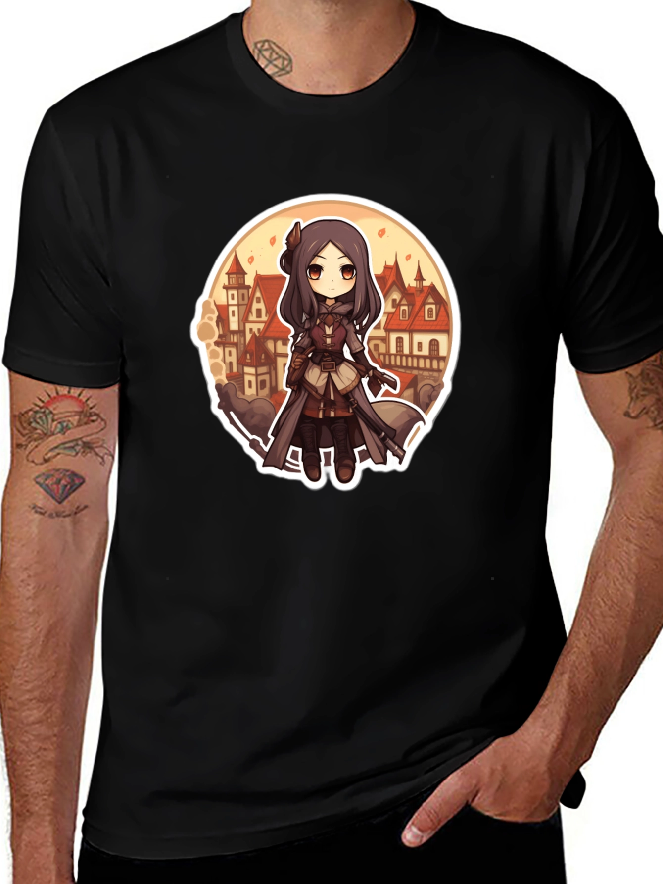 Variant 29 of Anime Girl T-Shirt - Black Cotton Blend Graphic Tee