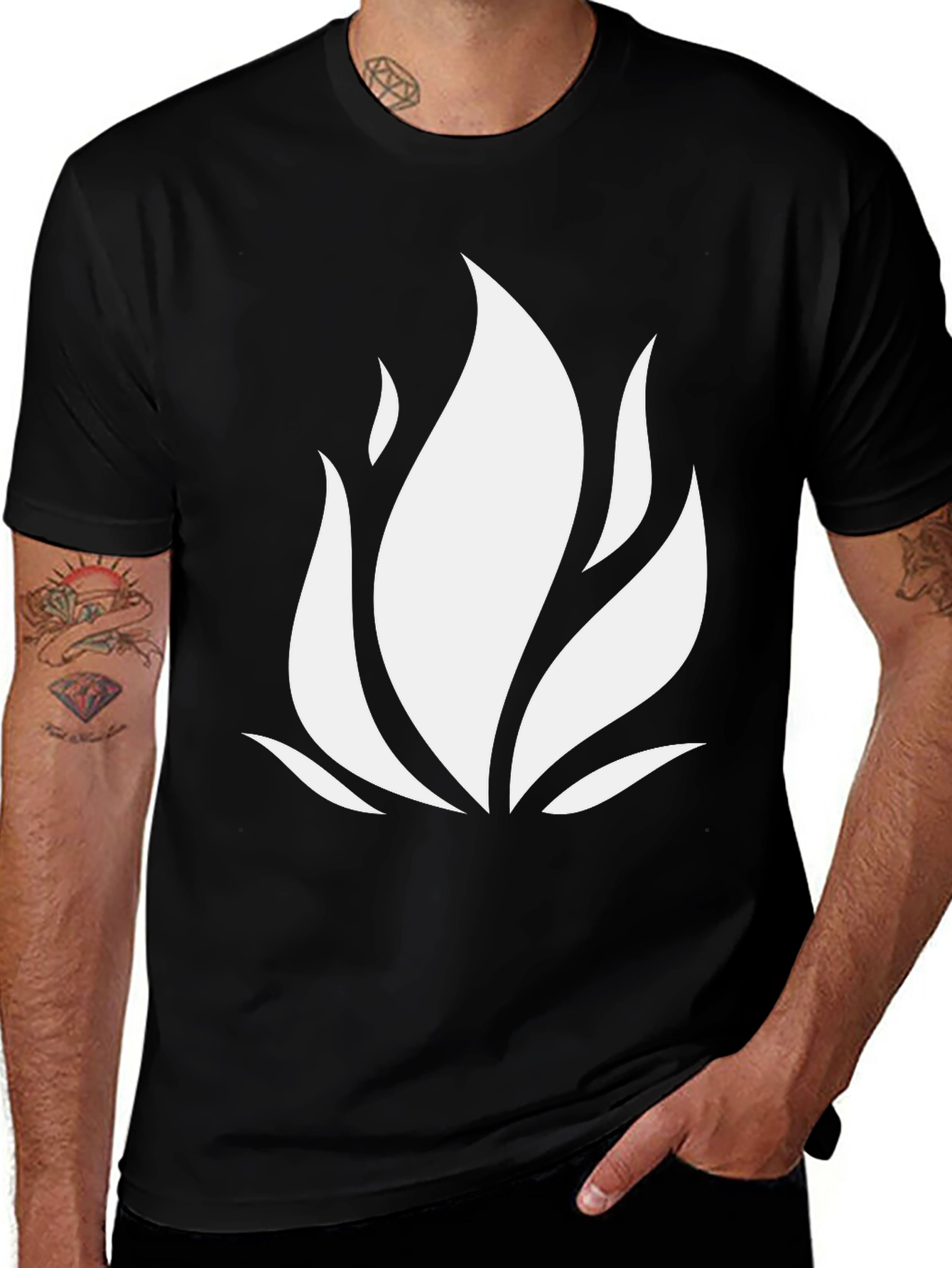 Variant 8 of Men's Black T-Shirt with White Flame Design