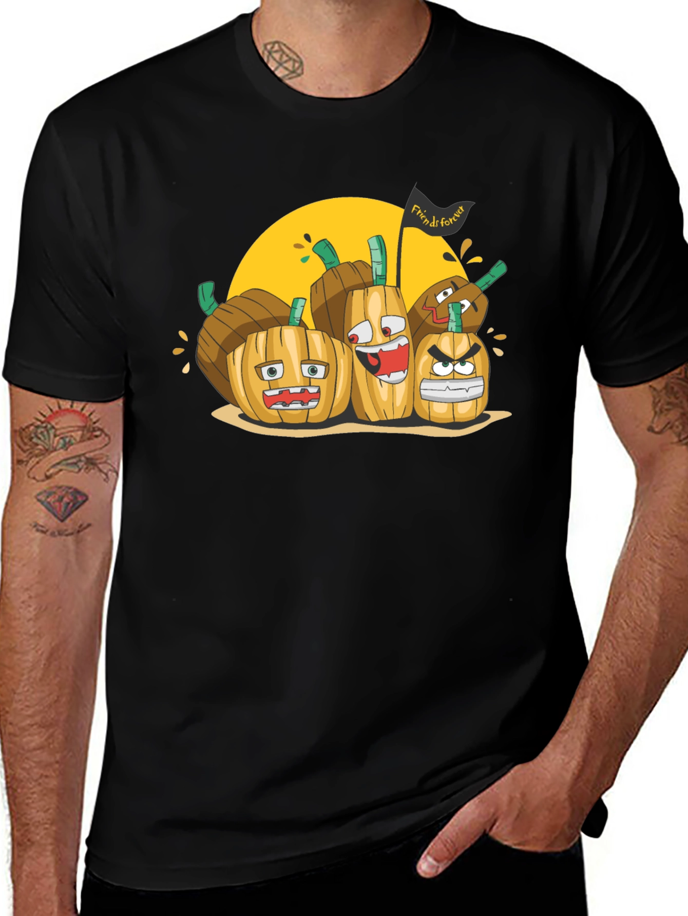 Variant 12 of Cartoon Pumpkin Patch Black T-Shirt