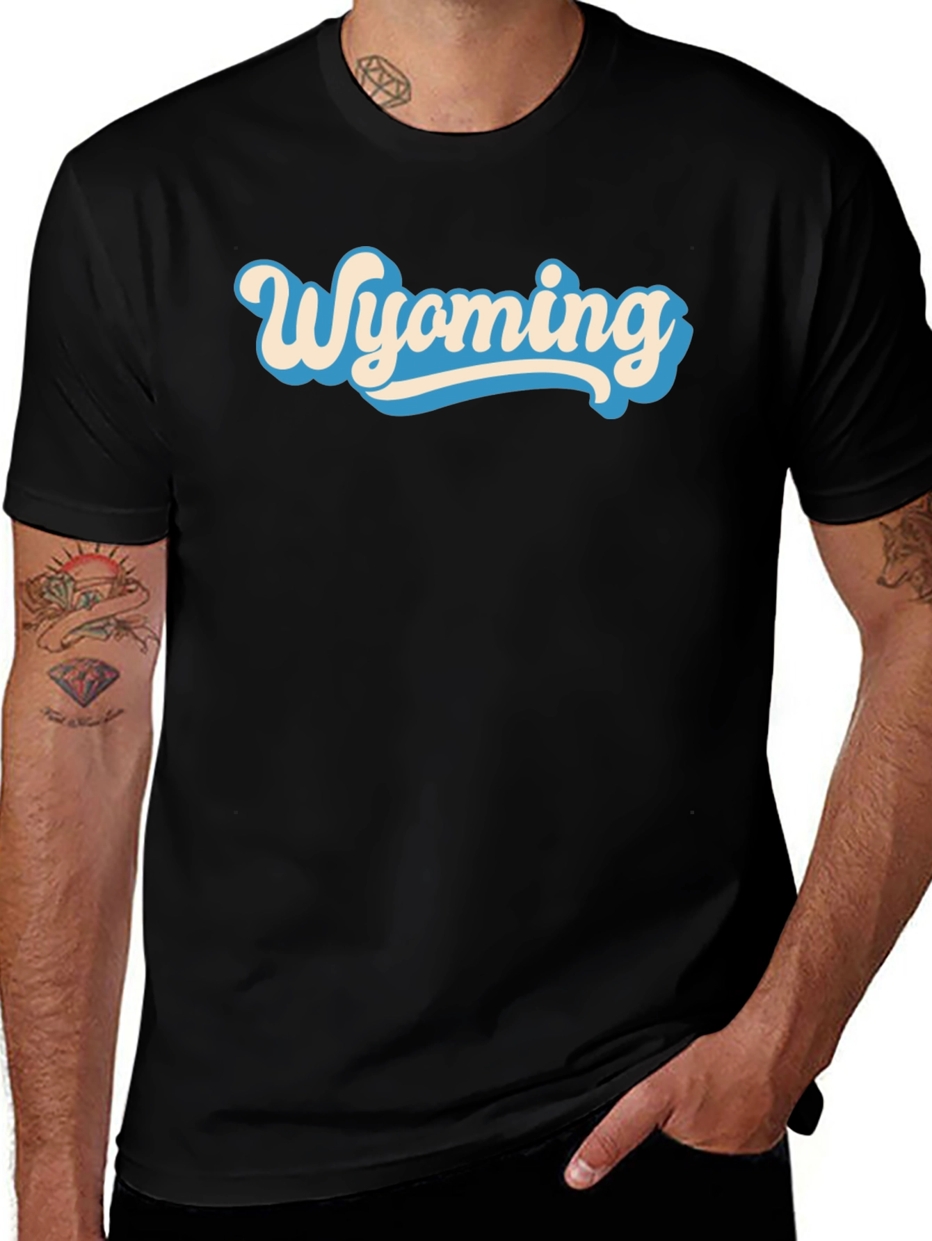 Wyoming Graphic Tee - Retro Style Black T-Shirt