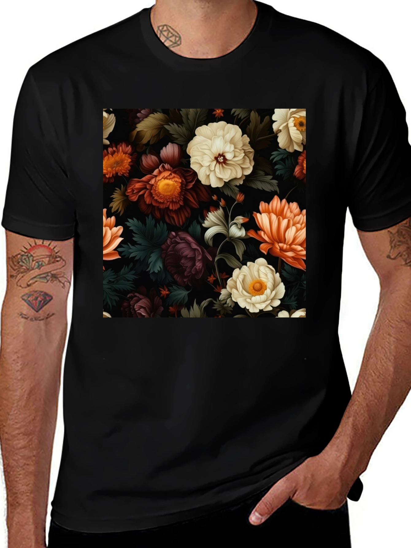 Variant 2 of Floral Print Black T-Shirt