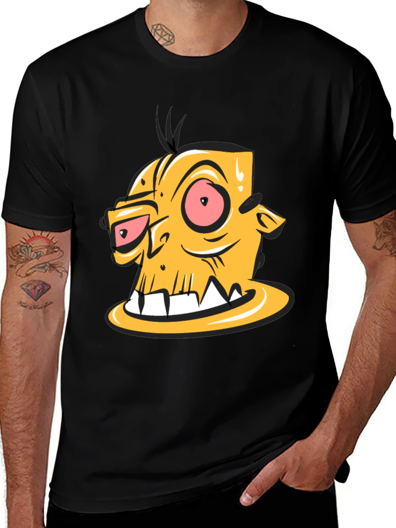 Variant 26 of Cartoon Zombie Head Graphic Black T-Shirt