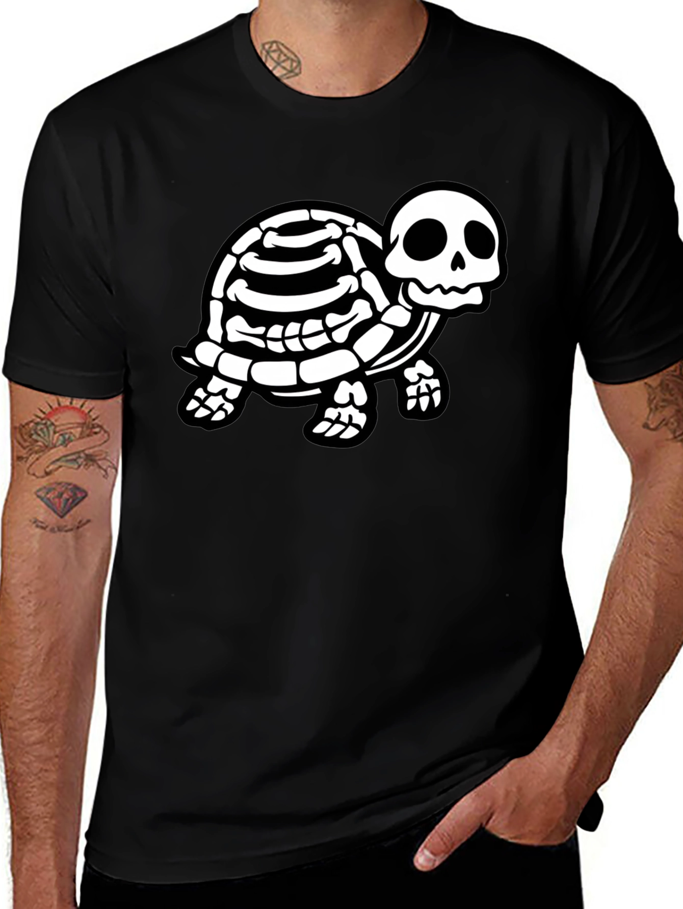 Variant 11 of Skeleton Turtle Graphic Tee - Black Cotton T-Shirt
