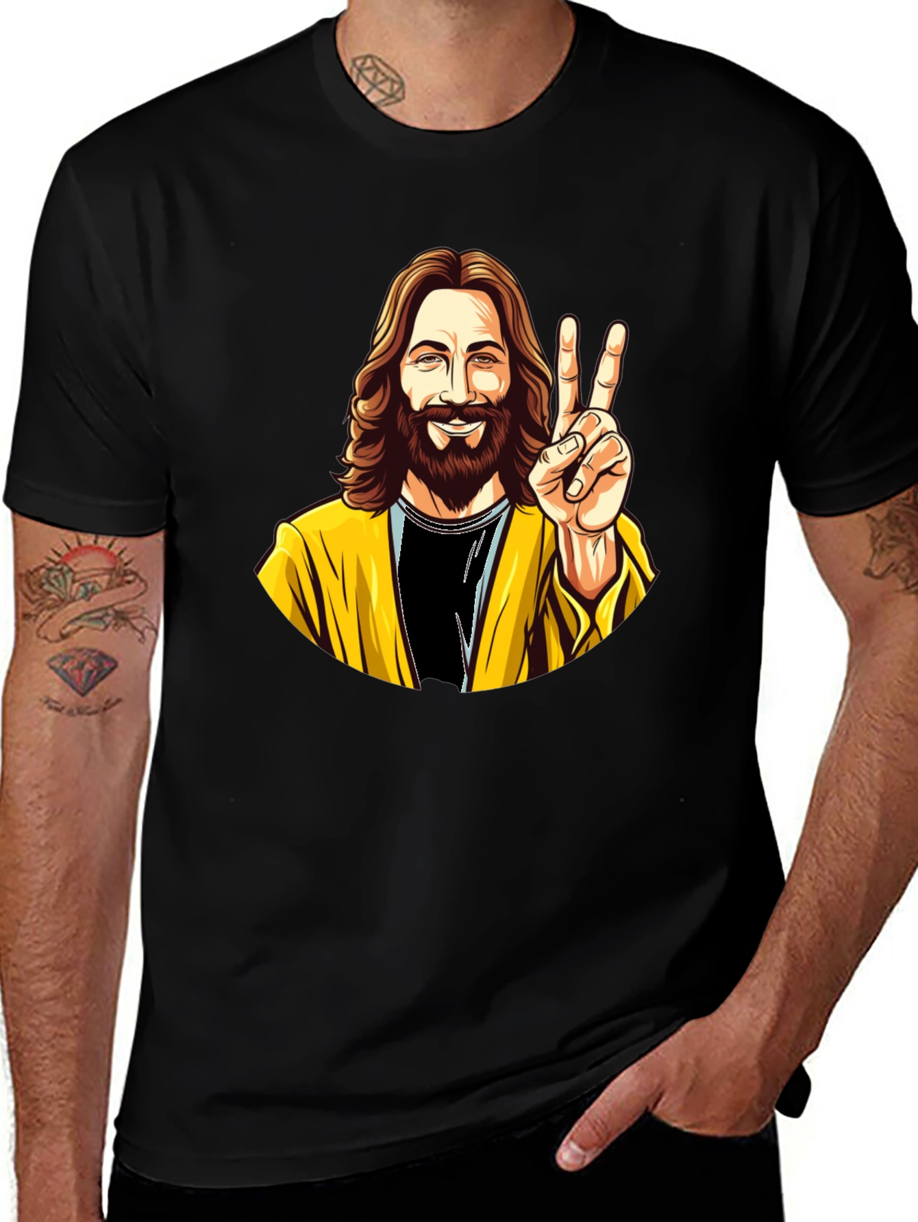 Variant 23 of Jesus Peace Sign Graphic T-Shirt - Black