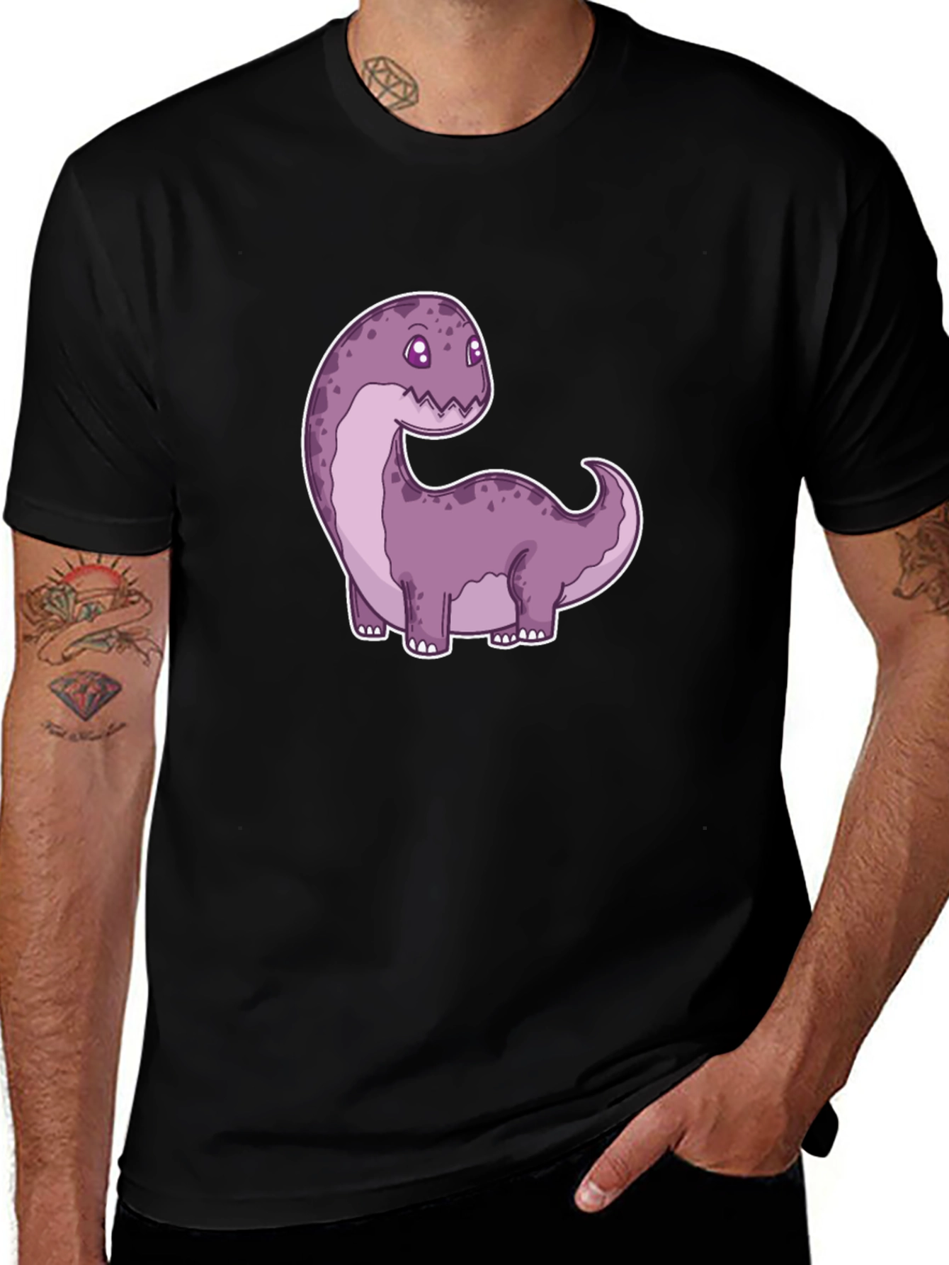 Variant 19 of Dino Cartoon Graphic Tee - Black Short Sleeve Shirt