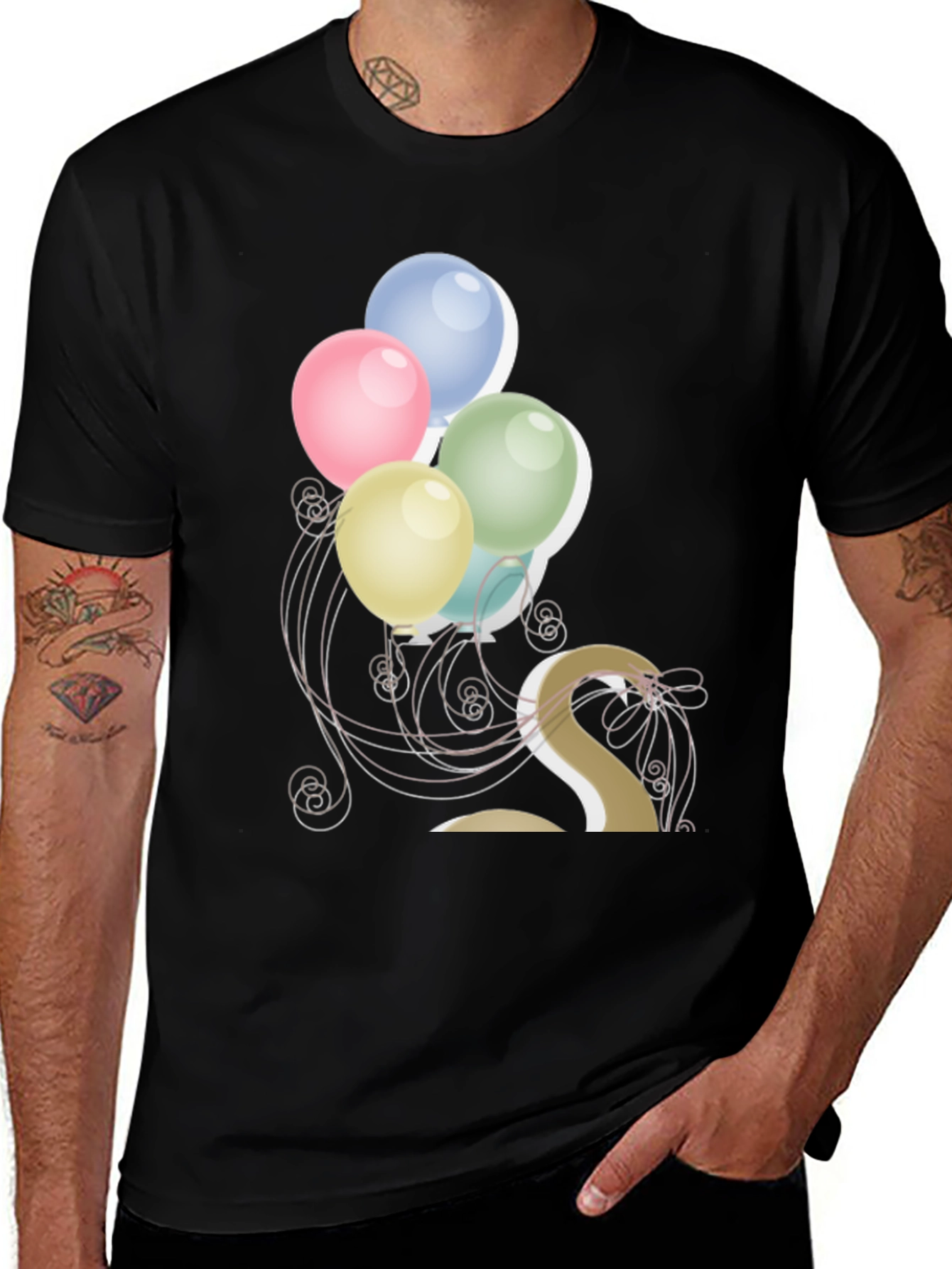 Variant 29 of Stylish Balloon Graphic Tee - Men's Black T-Shirt