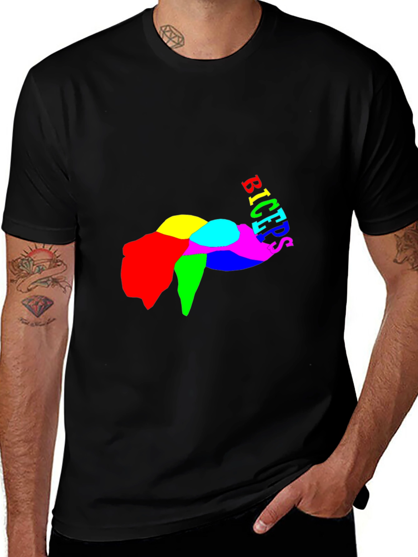 Variant 19 of Colorful Biceps Graphic T-Shirt - Black