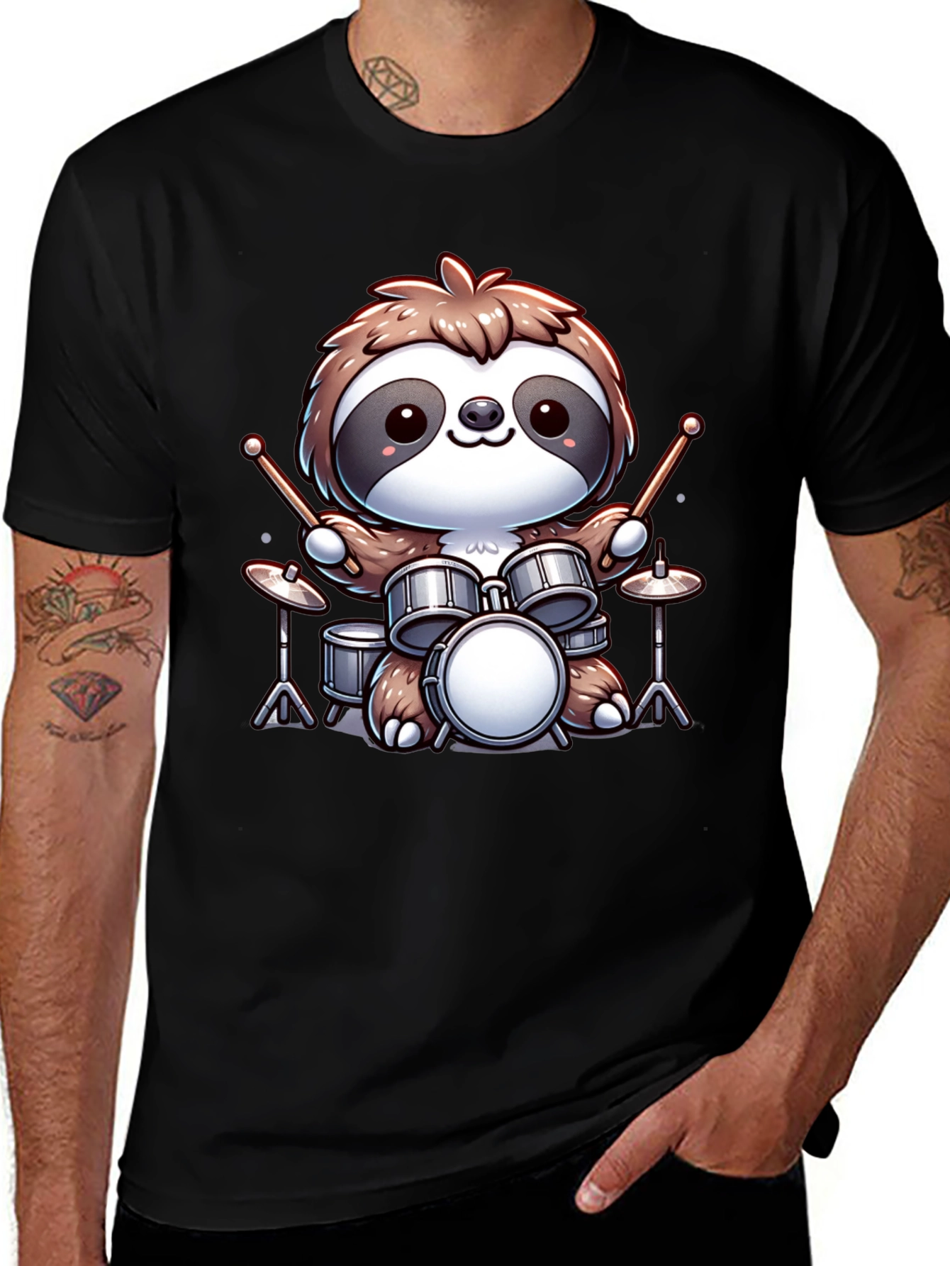 Variant 26 of Sloth Drummer T-Shirt - Cute Animal Band Tee