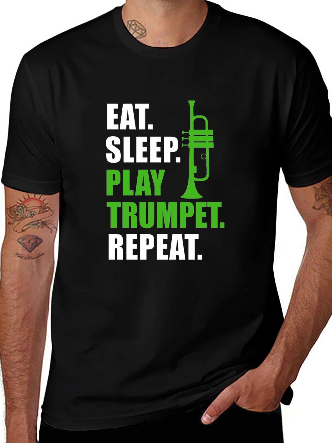 Eat Sleep Play Trumpet Repeat Black T-Shirt