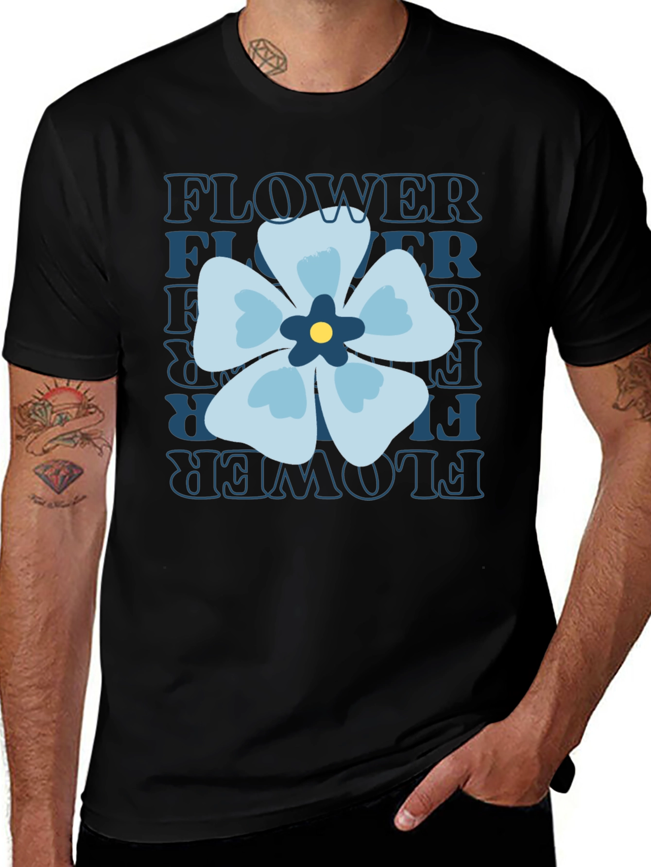 Floral Graphic Tee - Black Cotton T-Shirt
