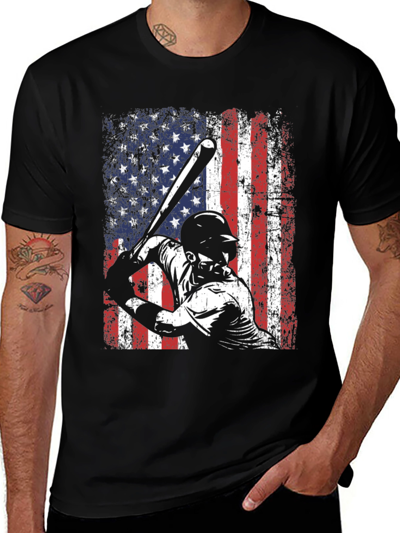 Variant 4 of Baseball American Flag Graphic T-Shirt