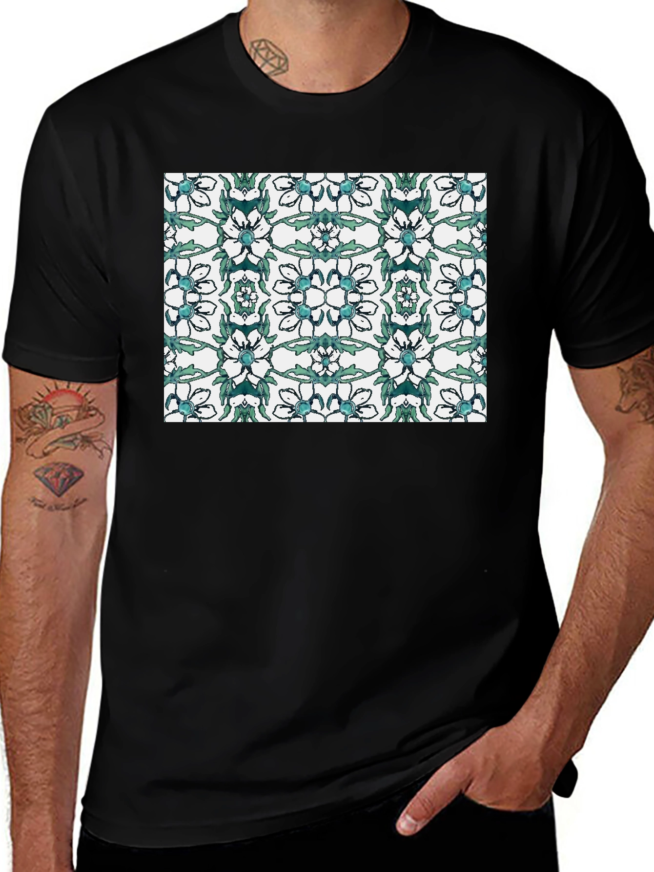 Variant 19 of Floral Pattern Black T-Shirt