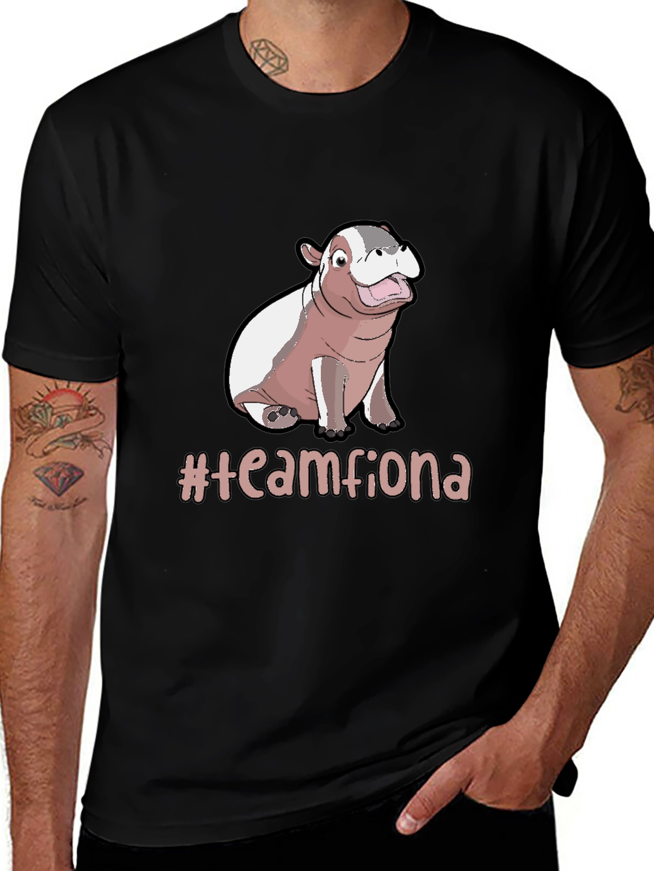 Team Fiona Hippo T-Shirt -  Unisex Black Tee