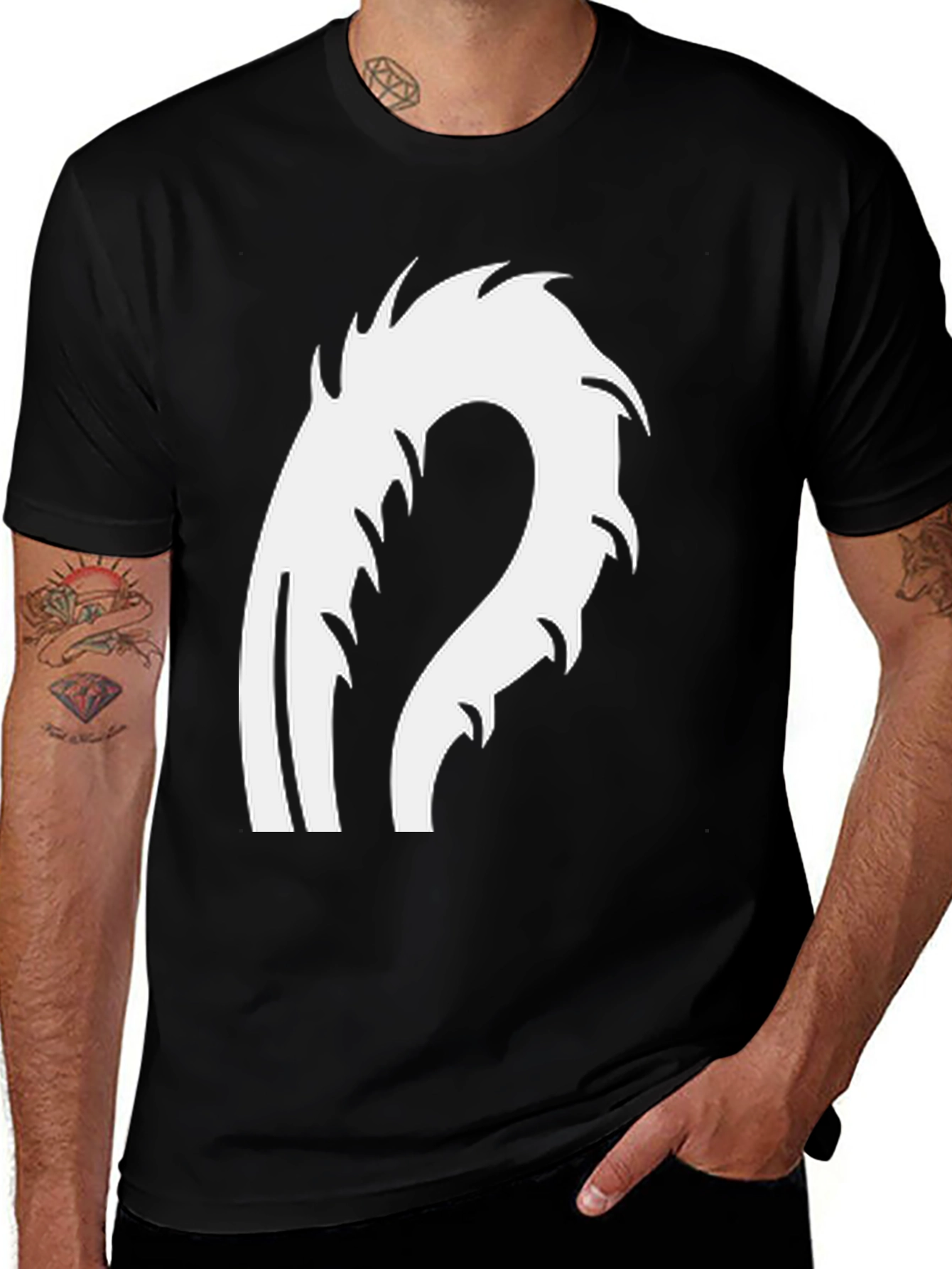 Variant 29 of Men's Black T-Shirt with White Abstract Design