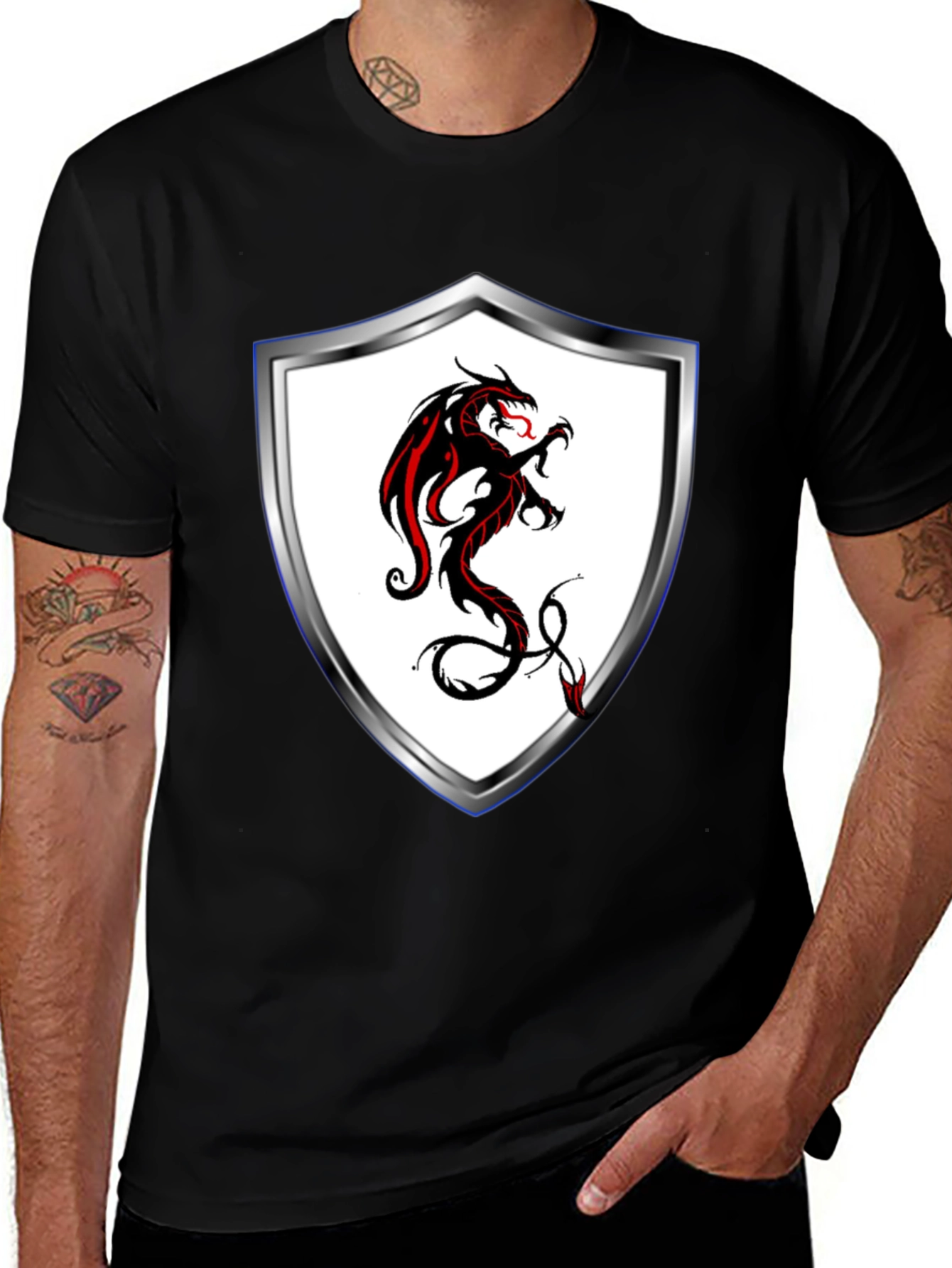Variant 10 of Dragon Crest T-Shirt - Black Cotton Blend