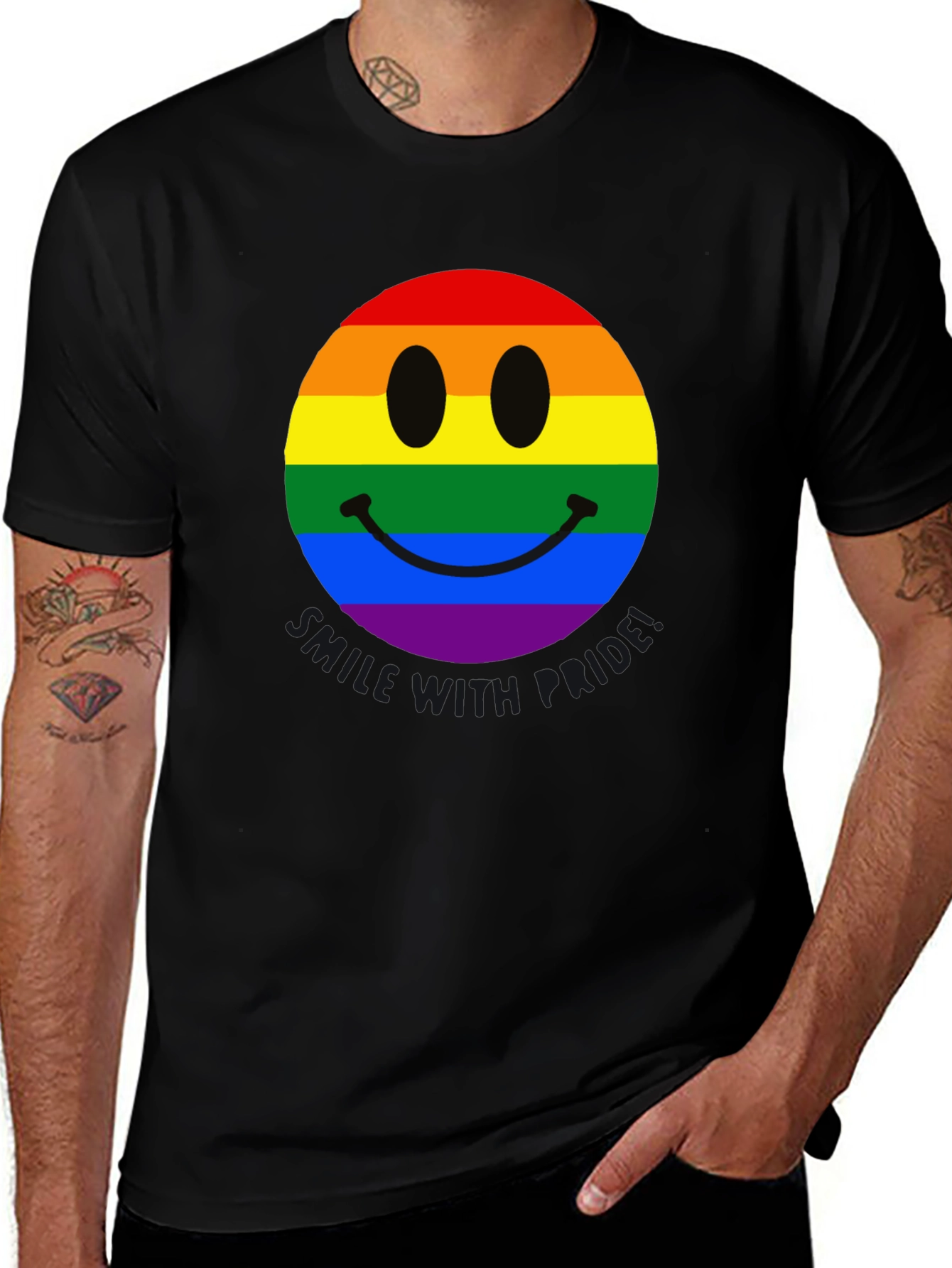 Variant 22 of Rainbow Pride Smiley Face Black T-Shirt