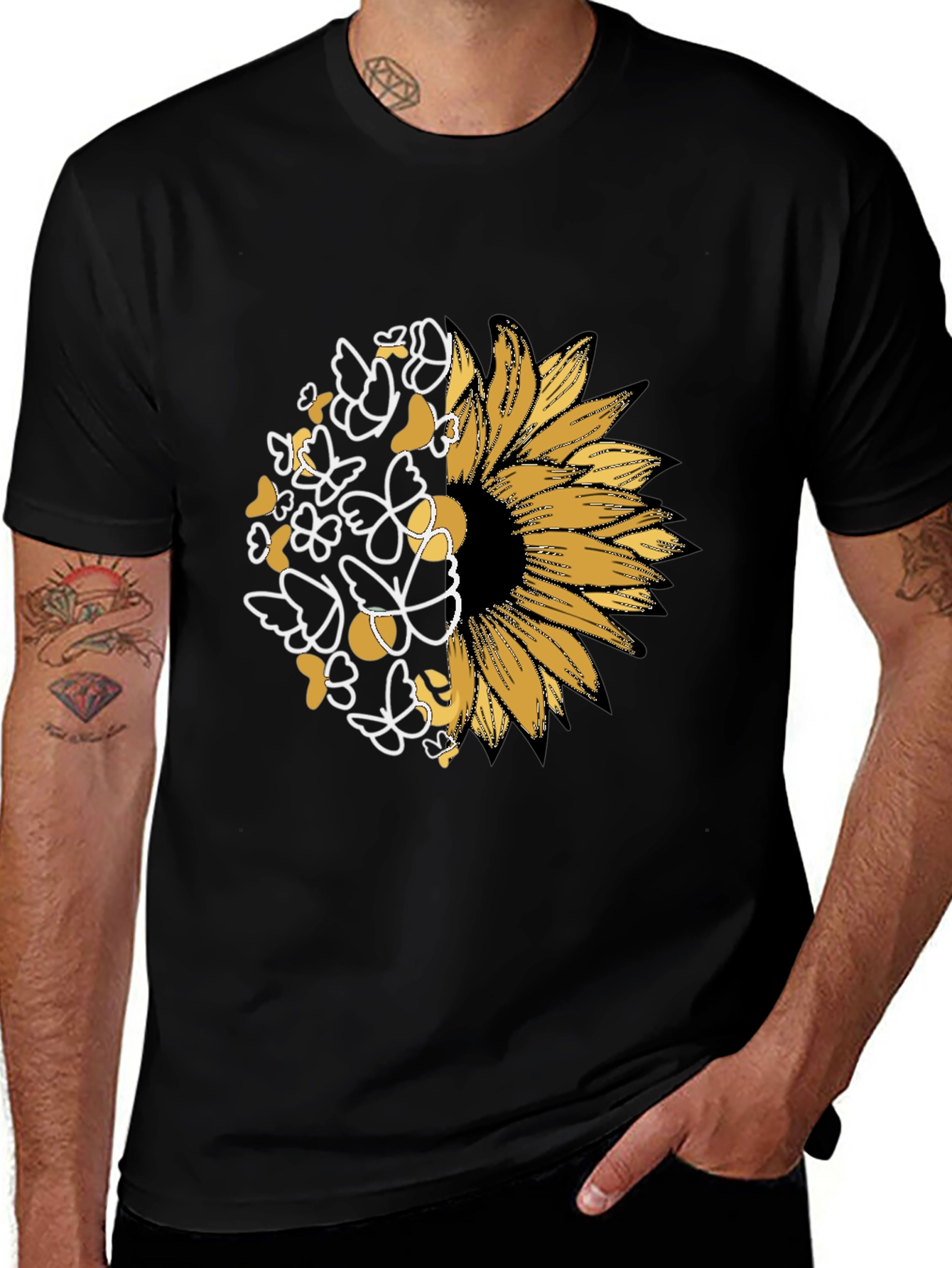 Variant 28 of Sunflower Butterfly Graphic Black T-Shirt