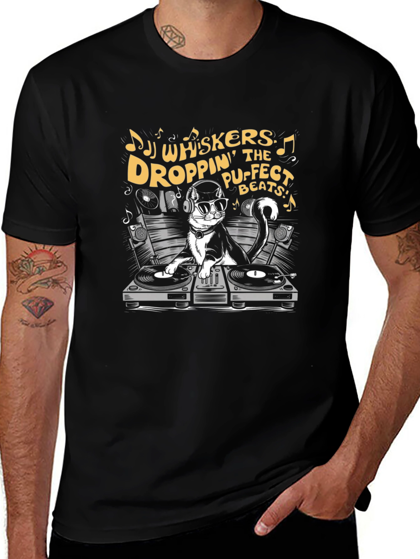 DJ Cat Graphic T-Shirt - Droppin' Beats!