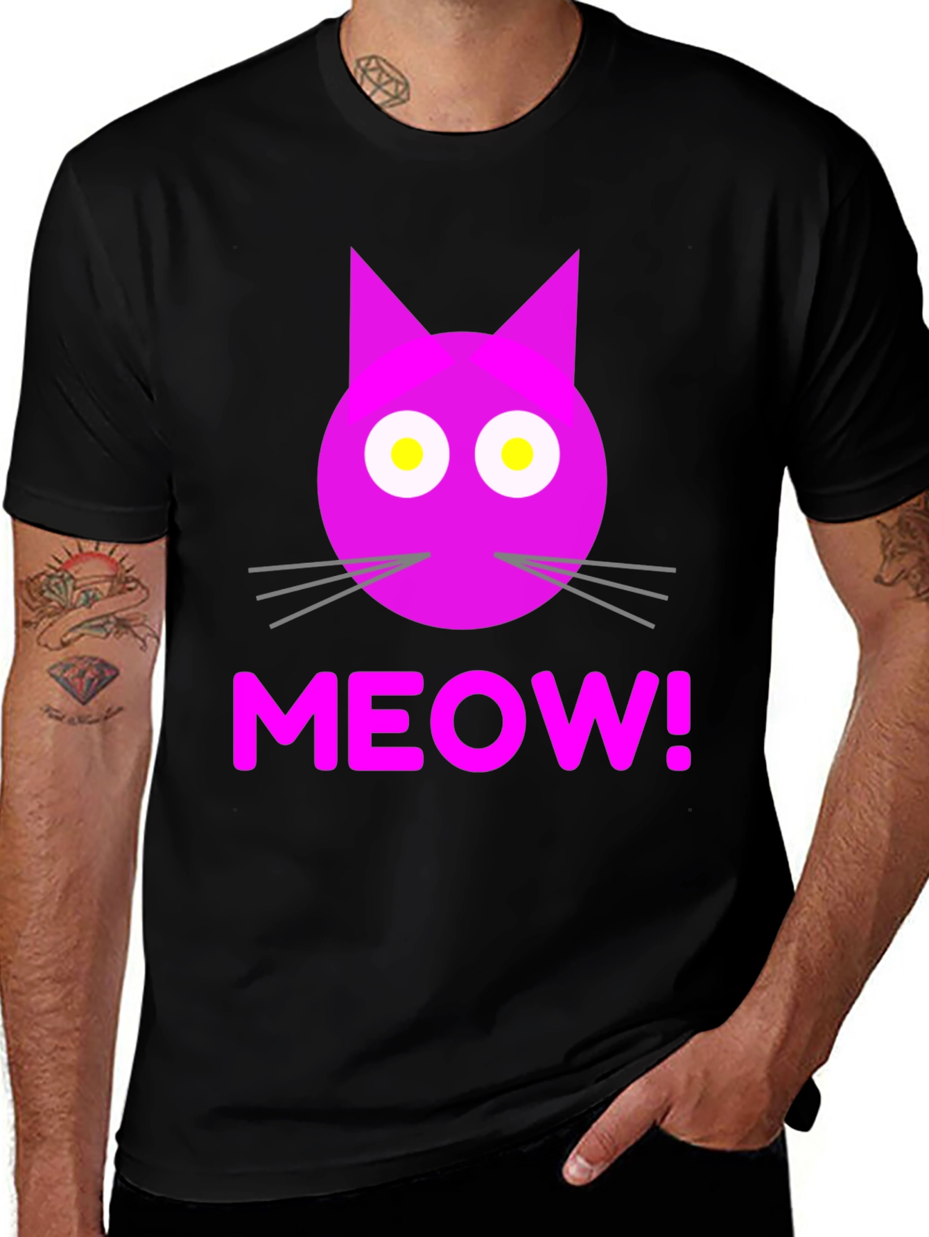 Variant 23 of Meow! Cat Face Graphic T-Shirt - Black